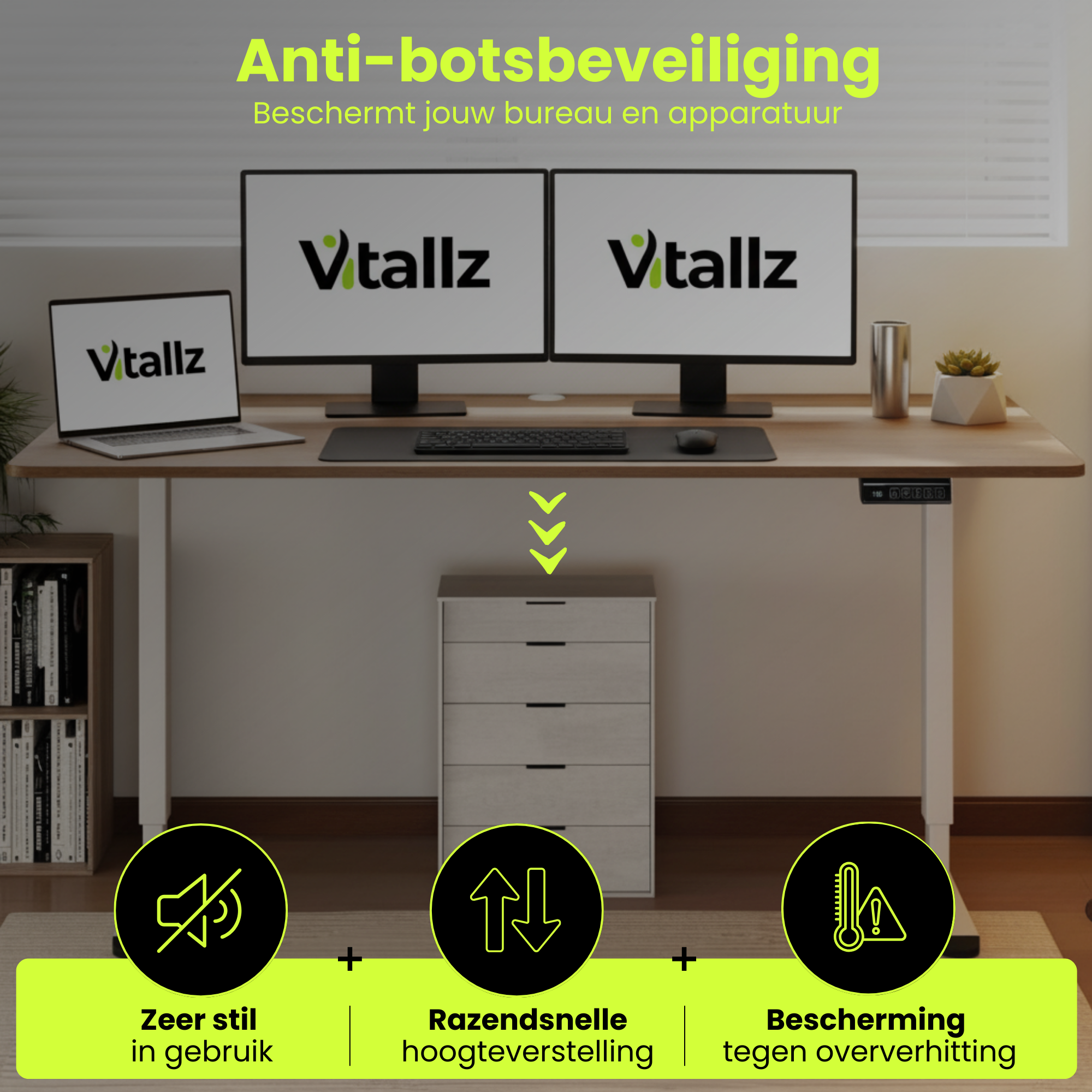 Elektrisch zit sta bureau 140x70 met botsbeveiliging en kinderslot natuur met stille motor en snelle hoogteverstelling