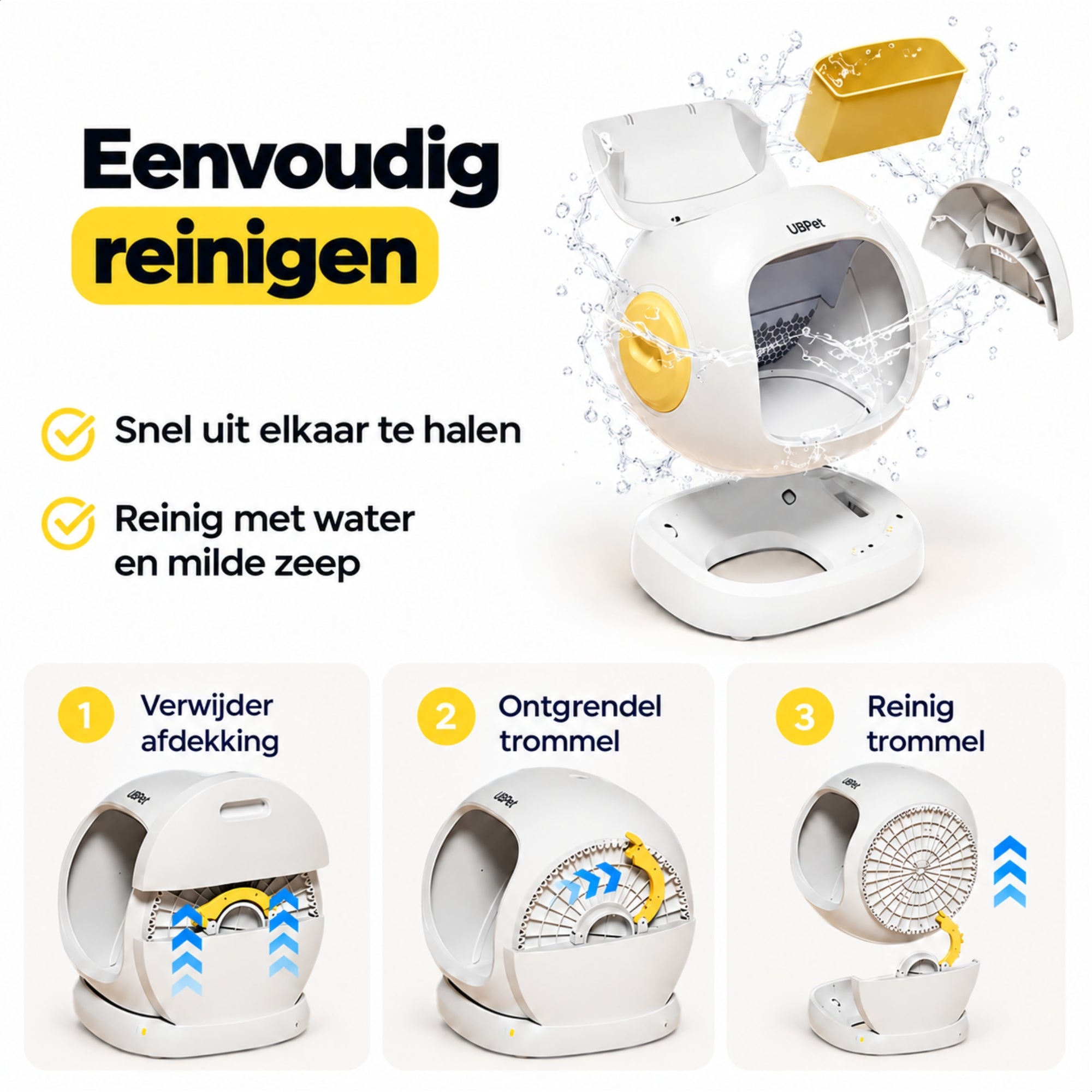 UBPet C20 automatische kattenbak – met app-bediening en dubbele geurverwijdering, eenvoudig uit elkaar te halen voor reiniging