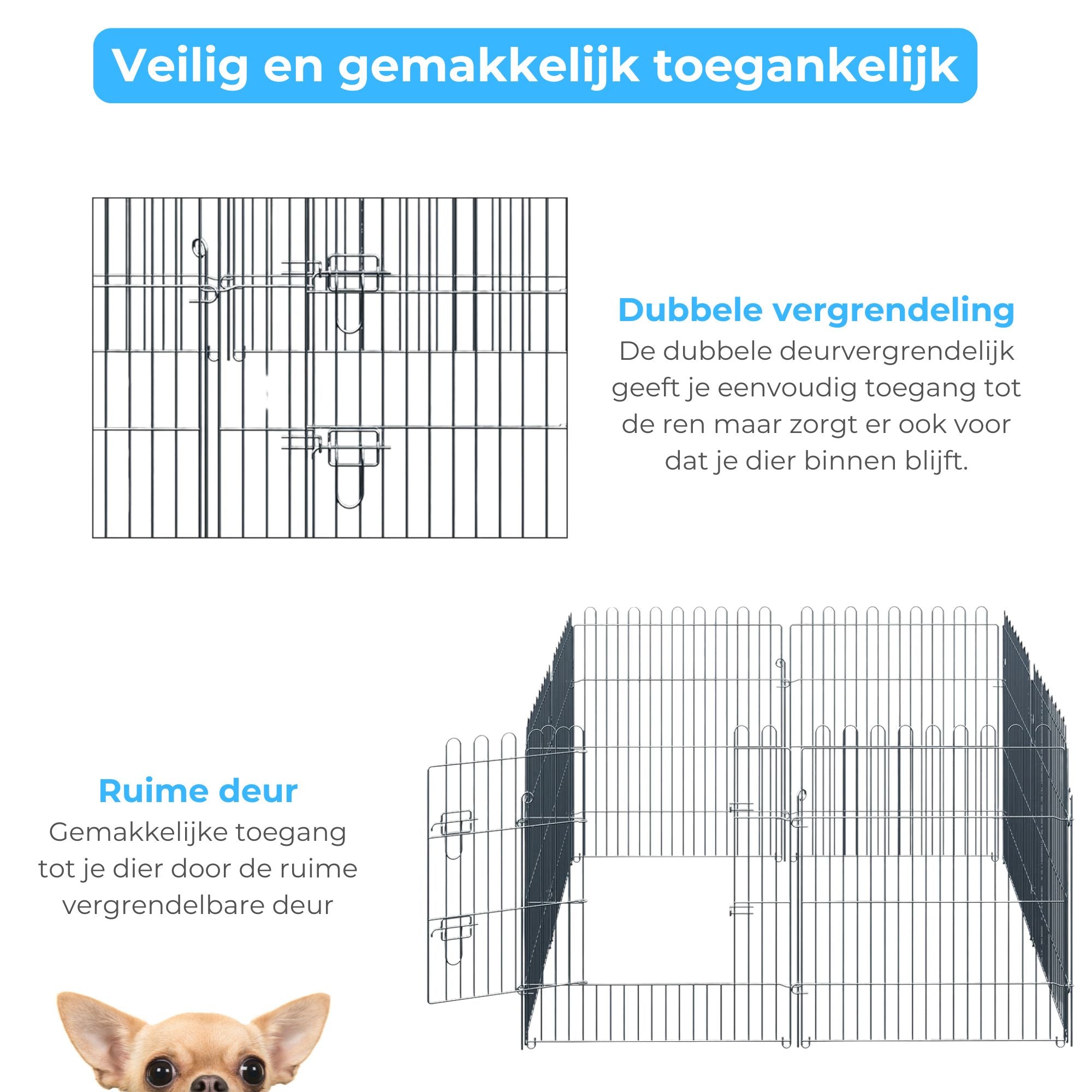 Puppyren XL van metaal – 76 cm hoog, 510 cm omtrek - Veilig en Flexibel | Zenzee