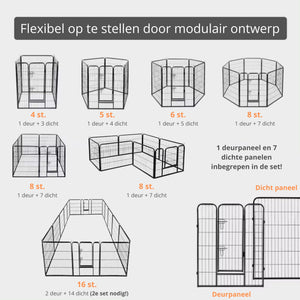 Ruime stalen puppyren van 100 cm hoog XXL – modulair ontwerp met meerdere panelen voor flexibele opstelling | Zenzee