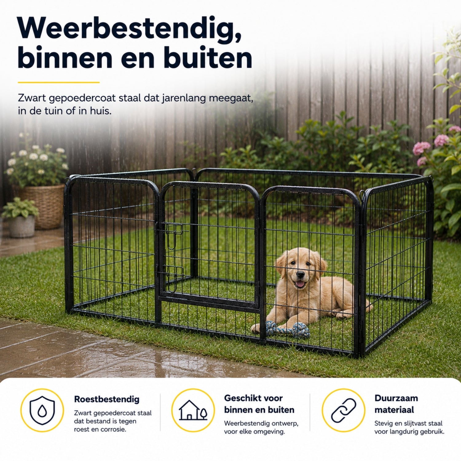 Hondenren puppyren hondenkennel staal 125x80x70 cm – Veilig en stevig verblijf voor je hond