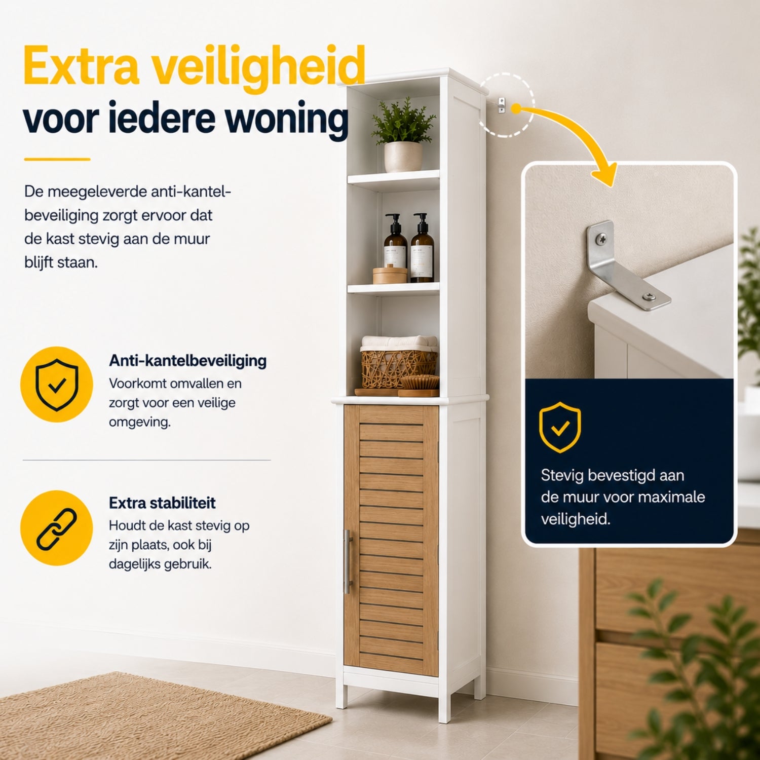 Badkamerset met wastafelonderkast en kolomkast wit/eiken complete set