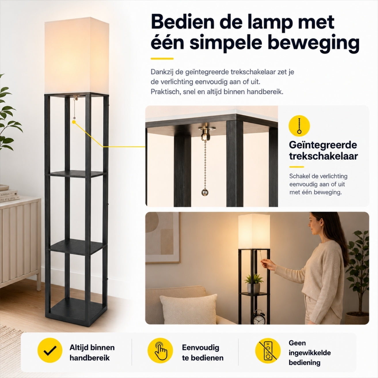 Staande vloerlamp met opbergruimte 26x26x160 cm – functioneel en modern design | Zenzee