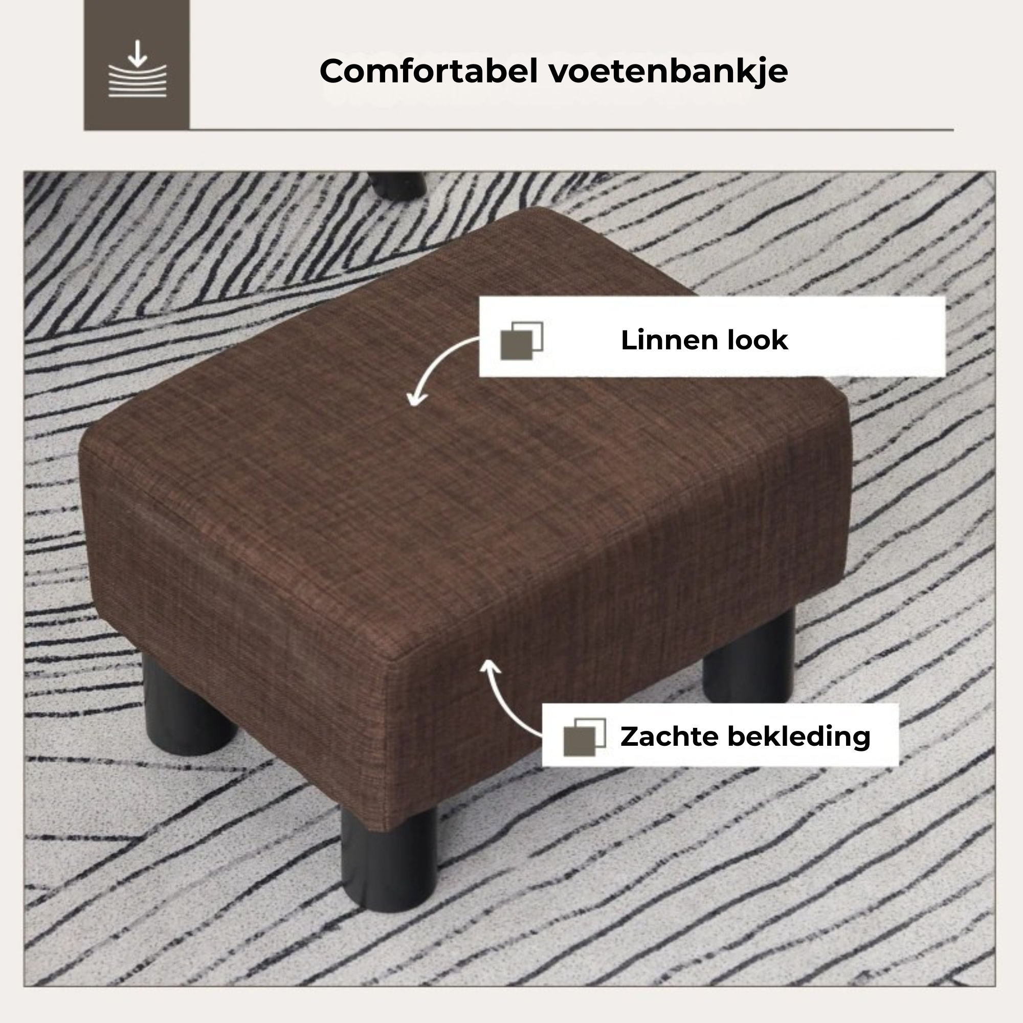 Stijlvol bruin voetenbankje en poef voor comfort en gemak met linnen look en zachte bekleding