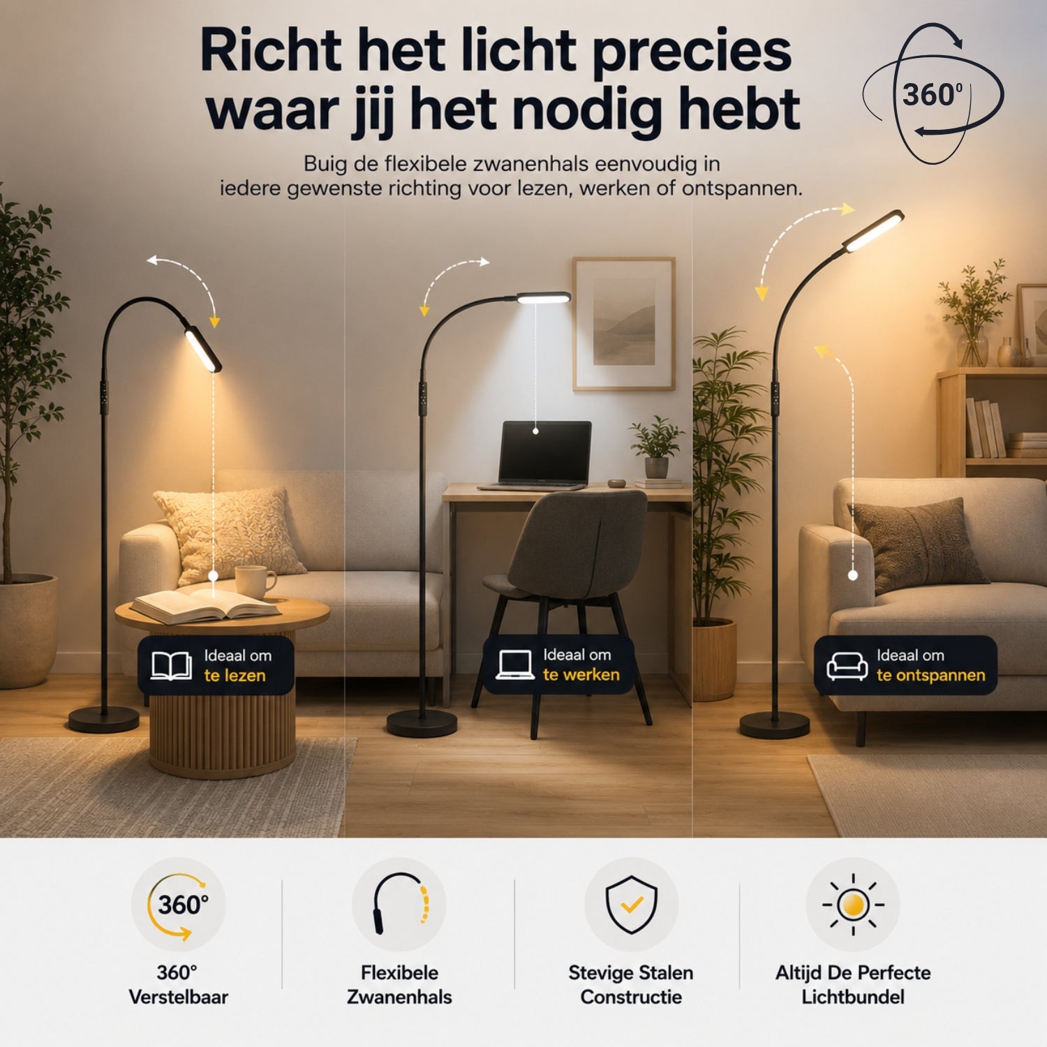 Dimbare LED vloerlamp voor woonkamer met afstandsbediening en geheugenfunctie zwart | Zenzee