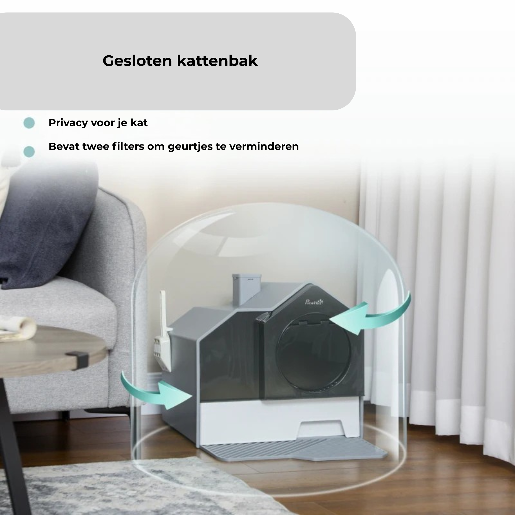 Kattenbak met verwijderbare bak en schep – 47 × 45 × 42 cm