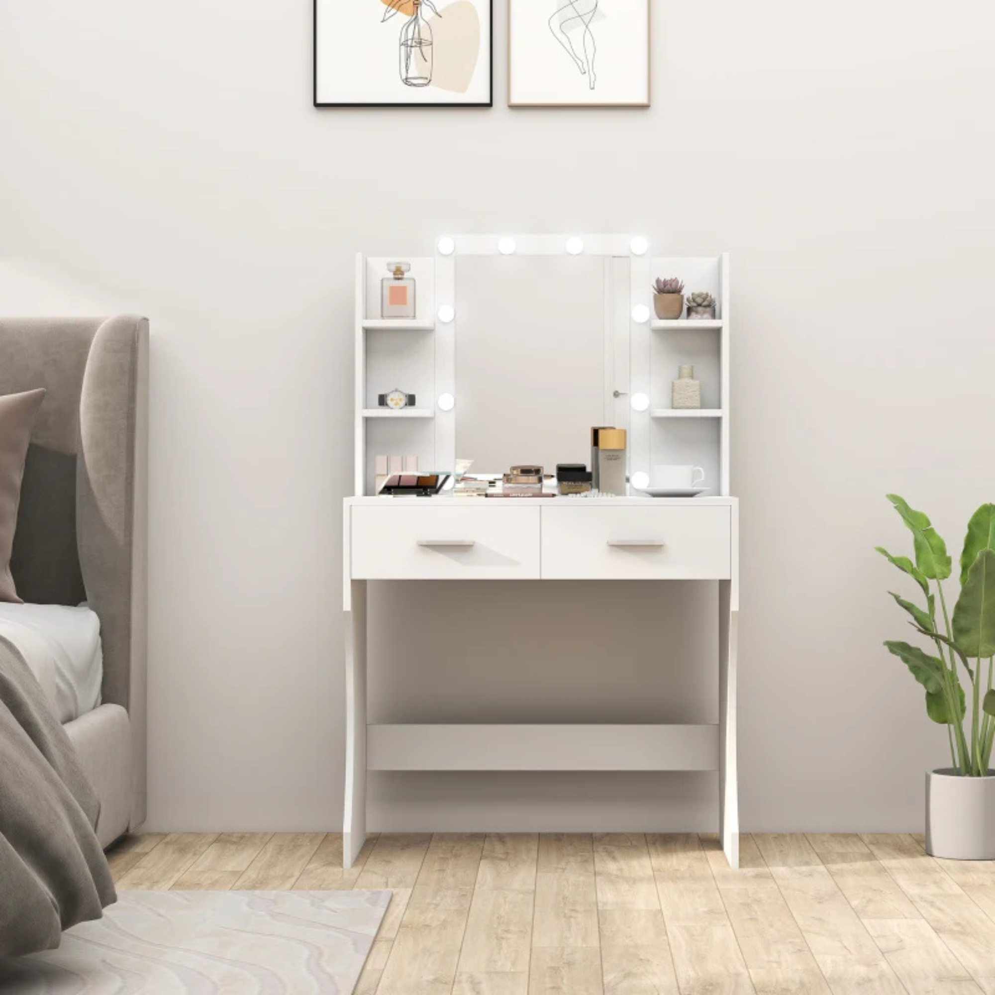 Make-up tafel met LED-spiegel 80x40x132 cm – stijlvol en praktisch
