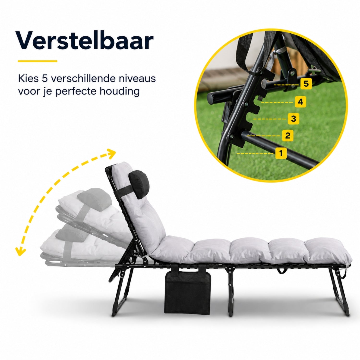 Opvouwbaar ligbed 58x189x33 cm met kussen, textileen en 120 kg draagkracht