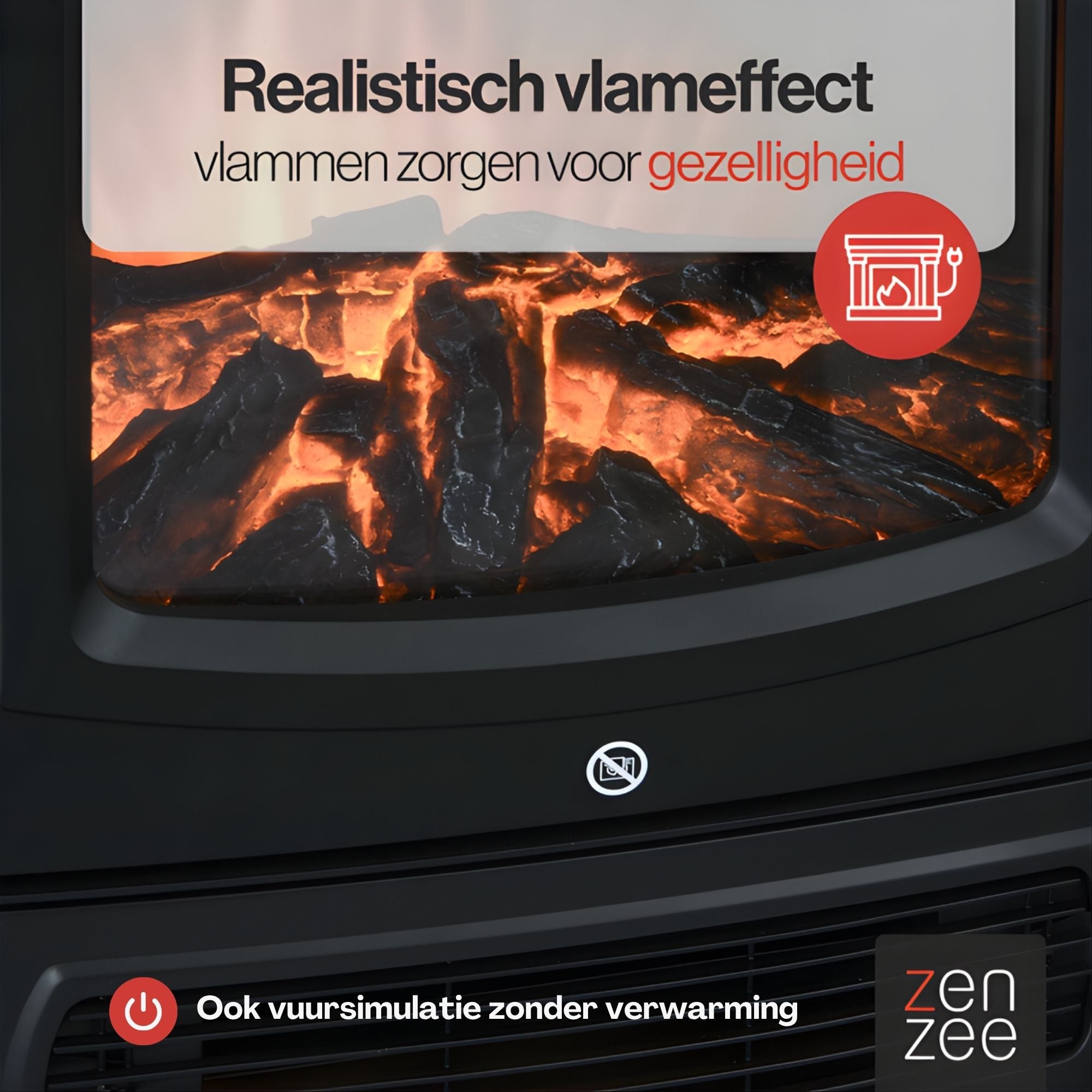 Vrijstaande elektrische sfeerhaard zwart – 2000W met realistisch vlameffect | Zenzee voor sfeervolle warmte en gezelligheid