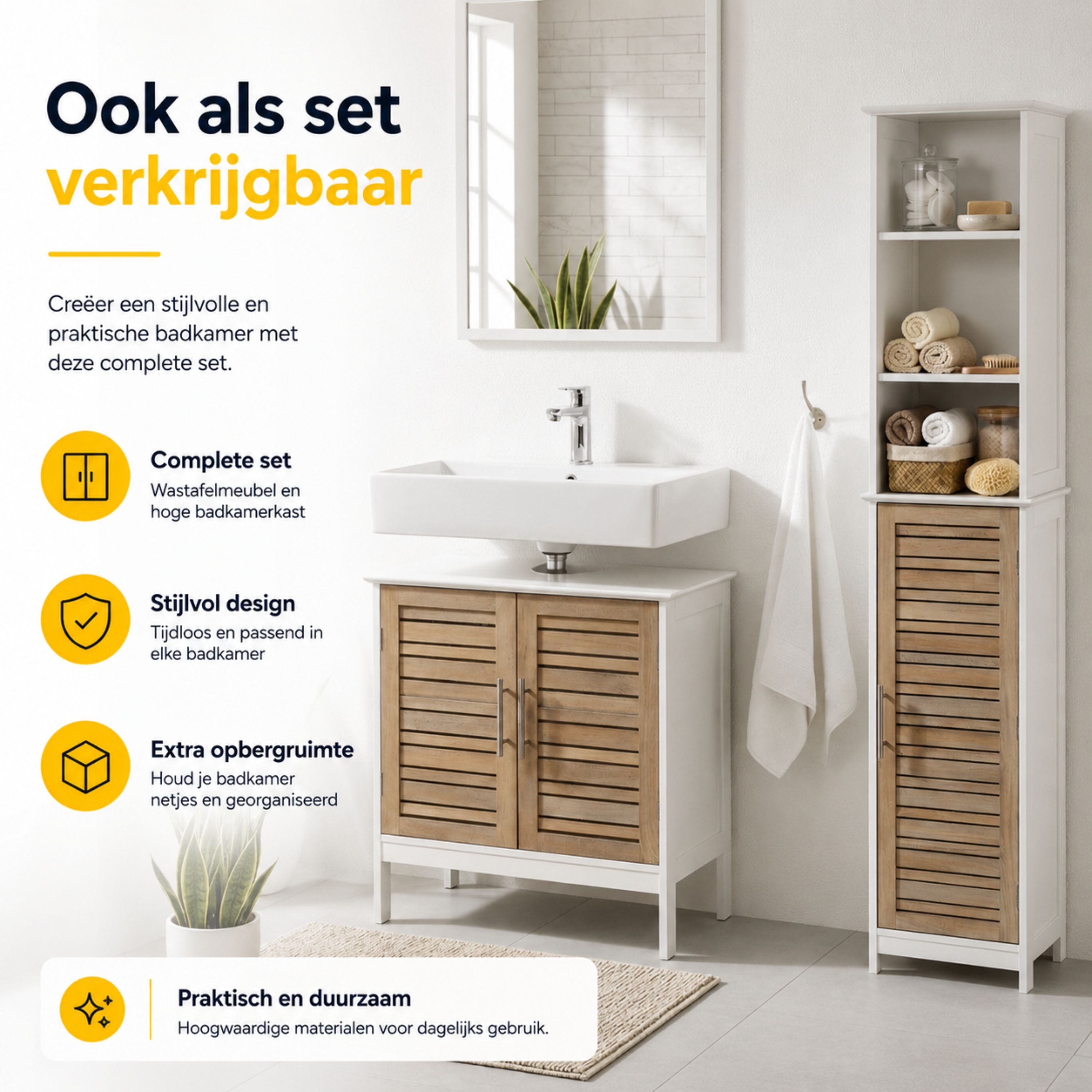 Wastafelonderkast wit-eiken 70x60x30 cm – Compact badkamermeubel met natuurlijke uitstraling