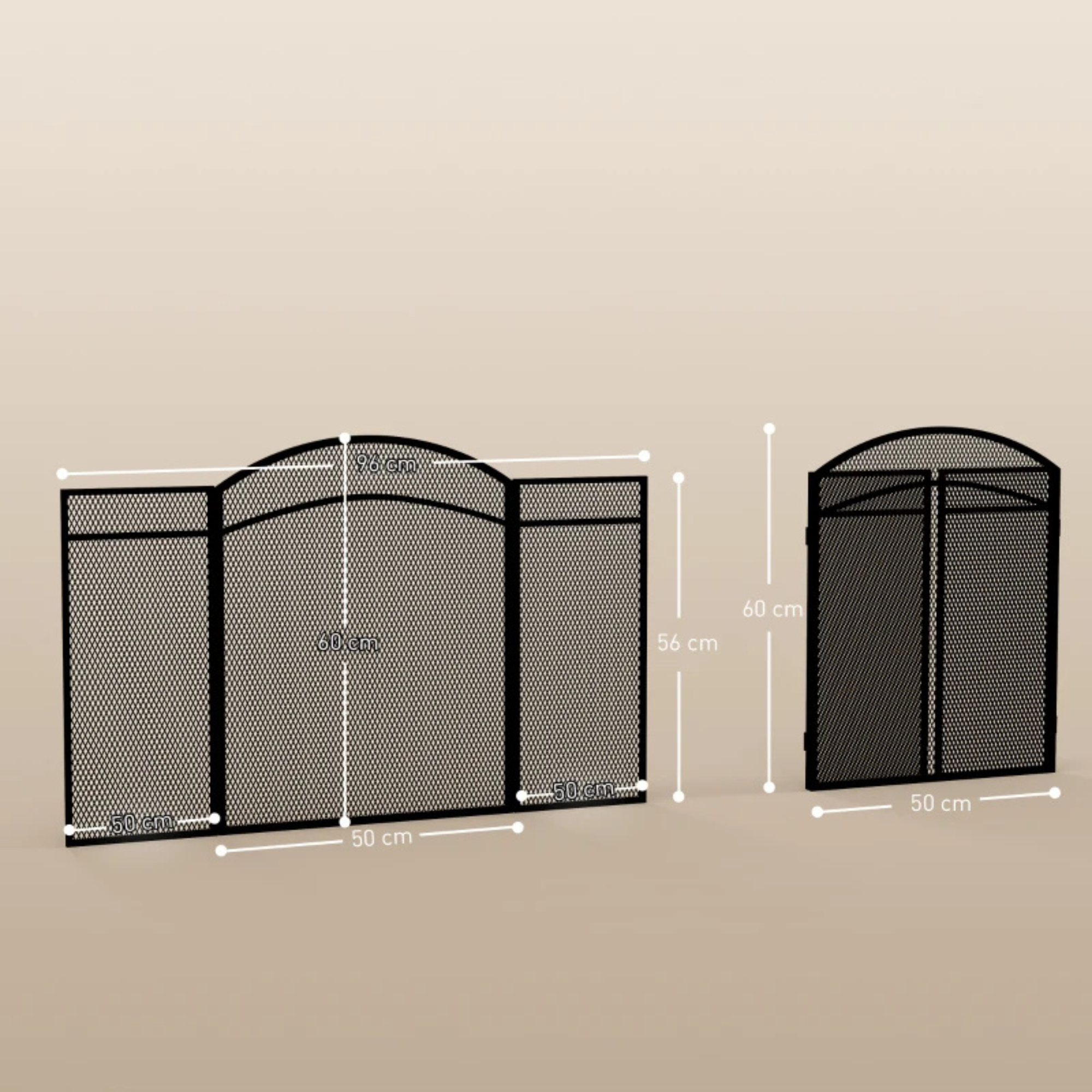 Haardscherm zwart 96×60 cm – Opvouwbaar vonkenscherm met visgraatpatroon