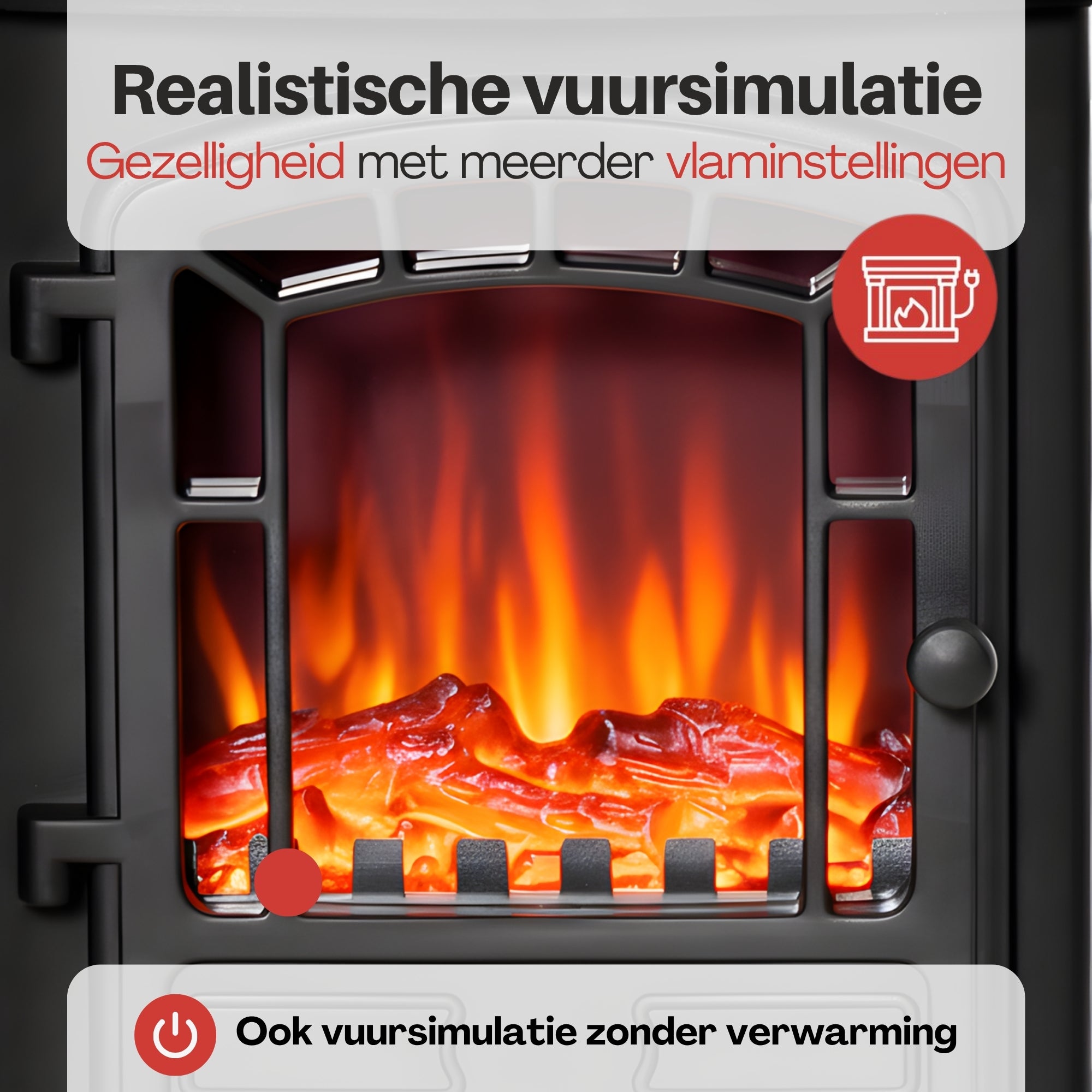 Sfeerhaard Elektrisch Vrijstaand - Elektrische kachel – 1000/2000W Zwart met realistische vuursimulatie en instelbare vlammen voor sfeer zonder rook