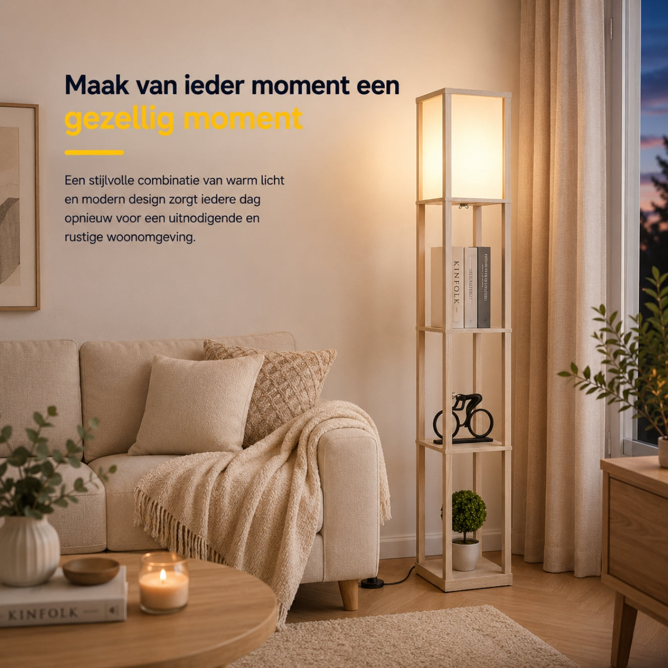 Moderne vloerlamp met opbergruimte 160 cm wit/eiken