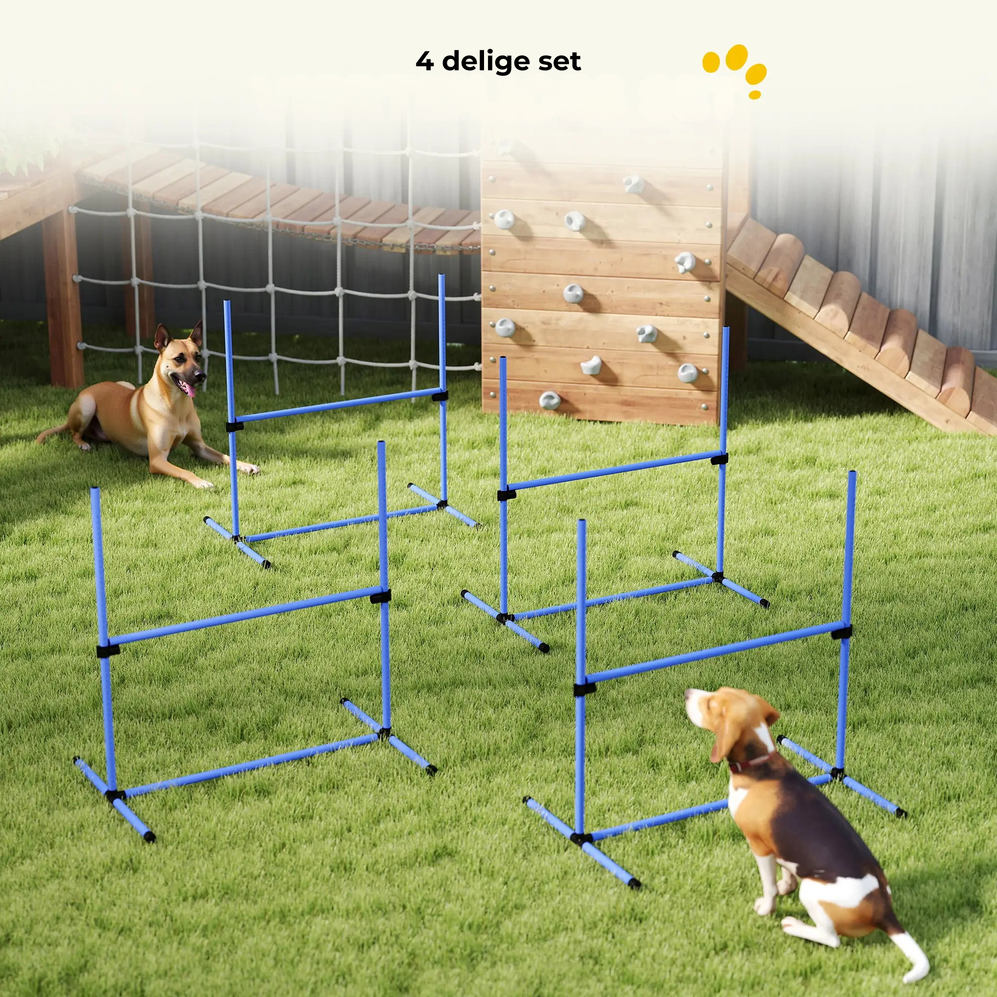 Honden agility set 4 delig met verstelbare hindernissen en springring voor behendigheidstraining in tuinomgeving