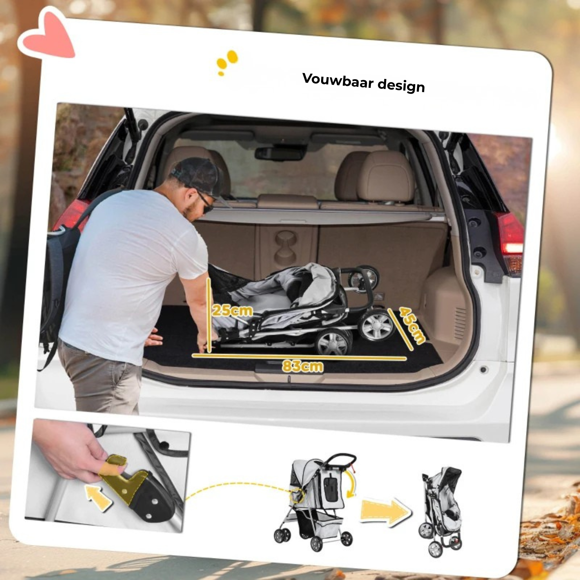 Hondenbuggy opvouwbaar grijs 75x45 cm – veilig hondenvervoer met compact vouwbaar design voor eenvoudig transport en opslag
