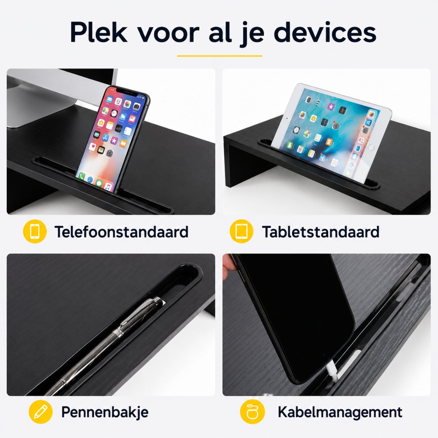Ergonomische monitorverhoger zwart voor 2 monitors – verbeter je werkhouding | Zenzee