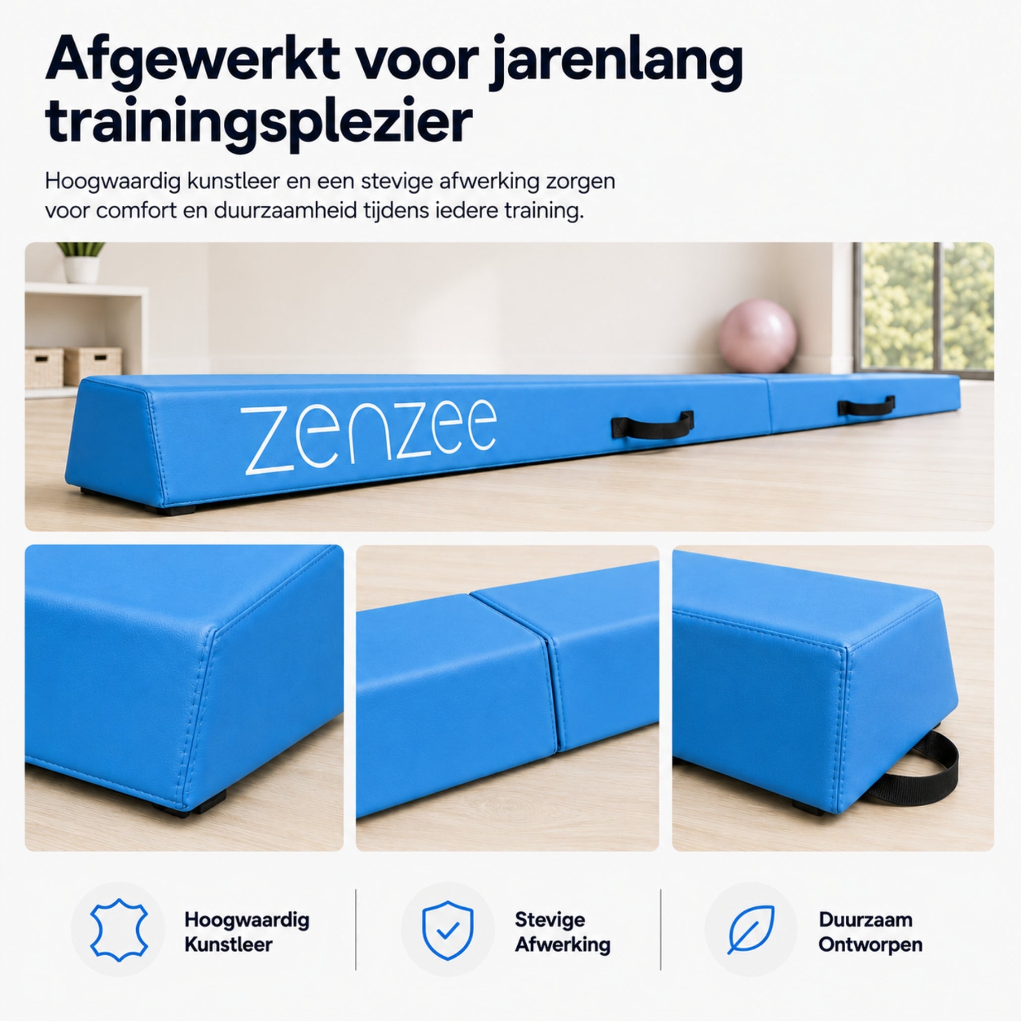 Turnbalk blauw 300 cm – balans trainer met draagtas. Ideaal voor thuis | Zenzee
