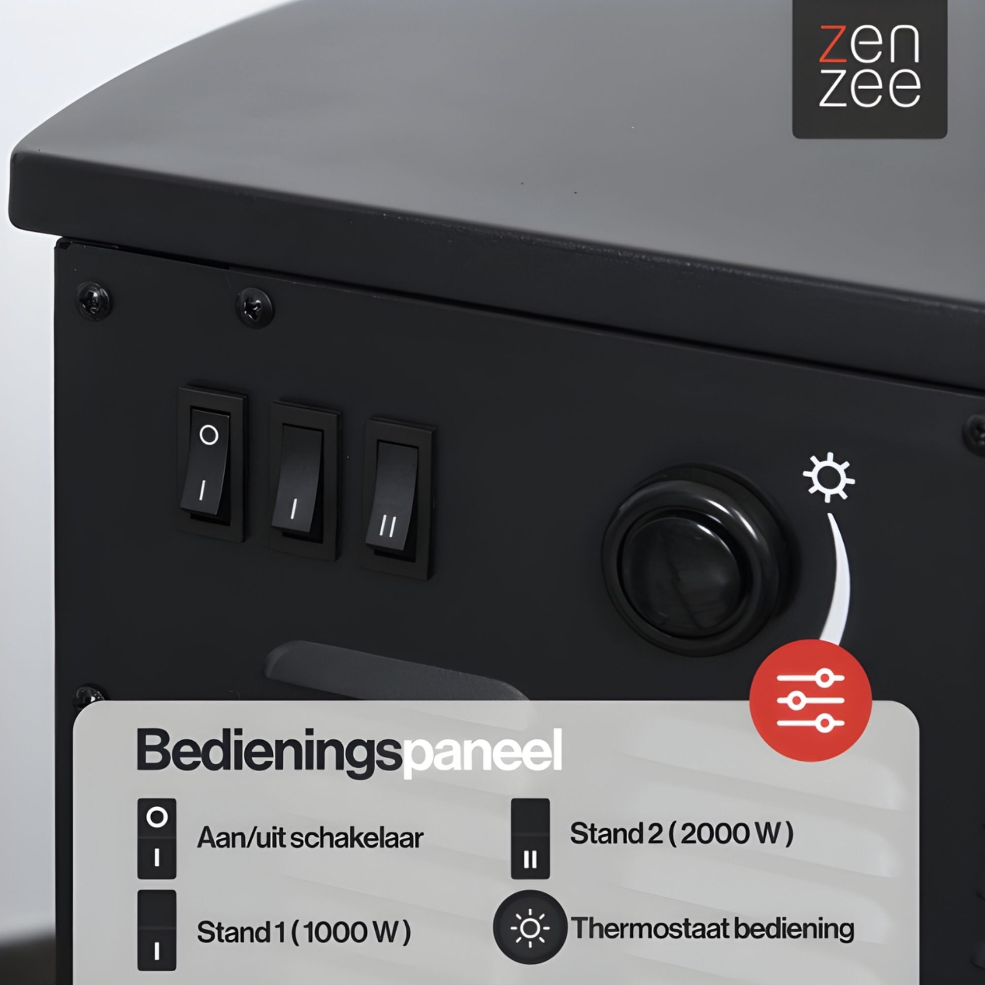 Bedieningspaneel van Vrijstaande elektrische sfeerhaard zwart – 2000W met realistisch vlameffect Zenzee voor eenvoudig gebruik