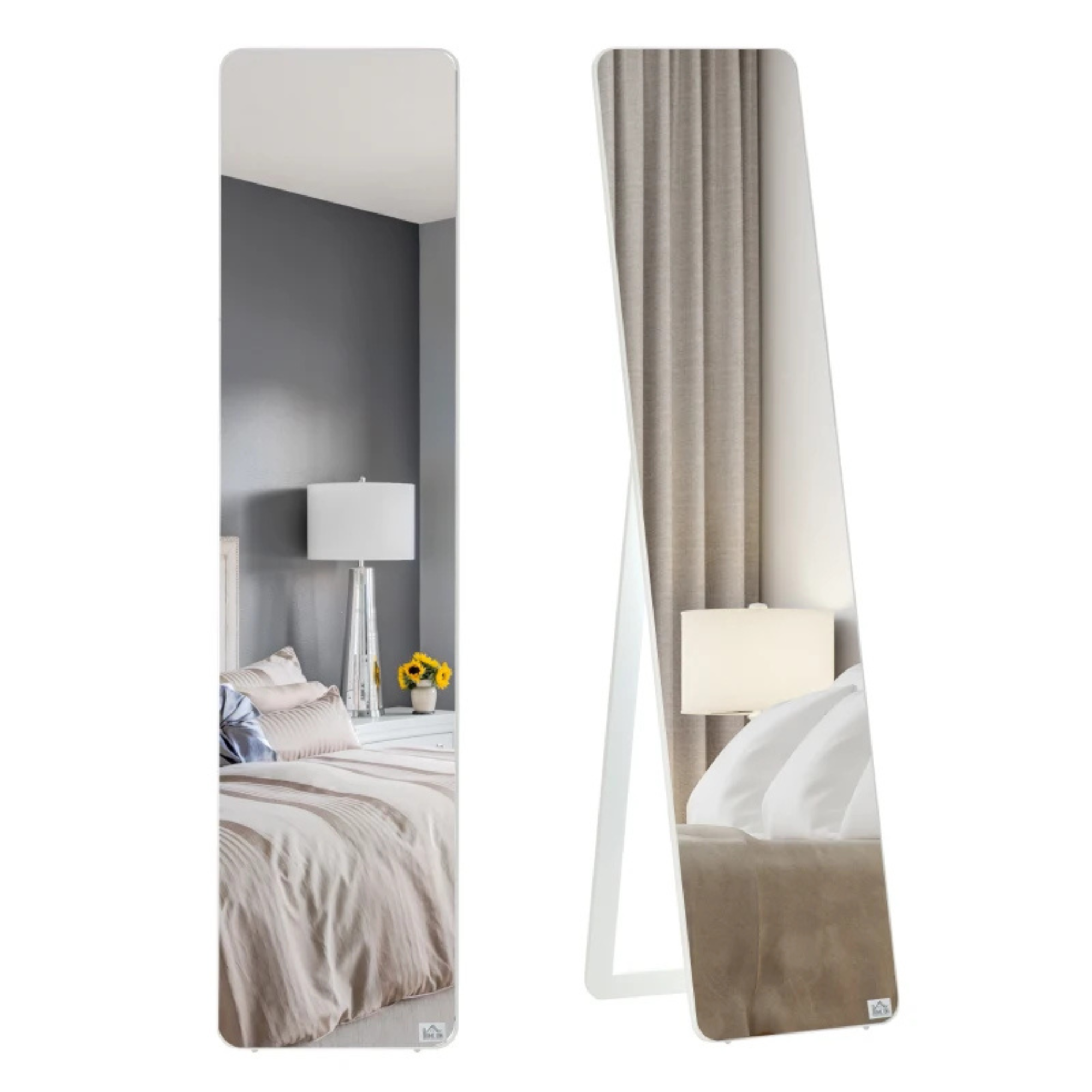 Passpiegel wandspiegel wit met houten frame 37×43×156 cm staand of aan de wand te bevestigen praktisch ontwerp
