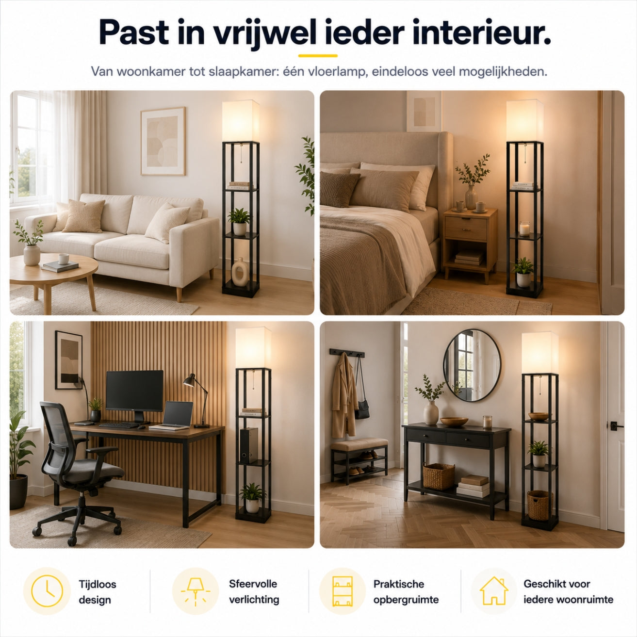 Staande vloerlamp met opbergruimte 26x26x160 cm – functioneel en modern design | Zenzee