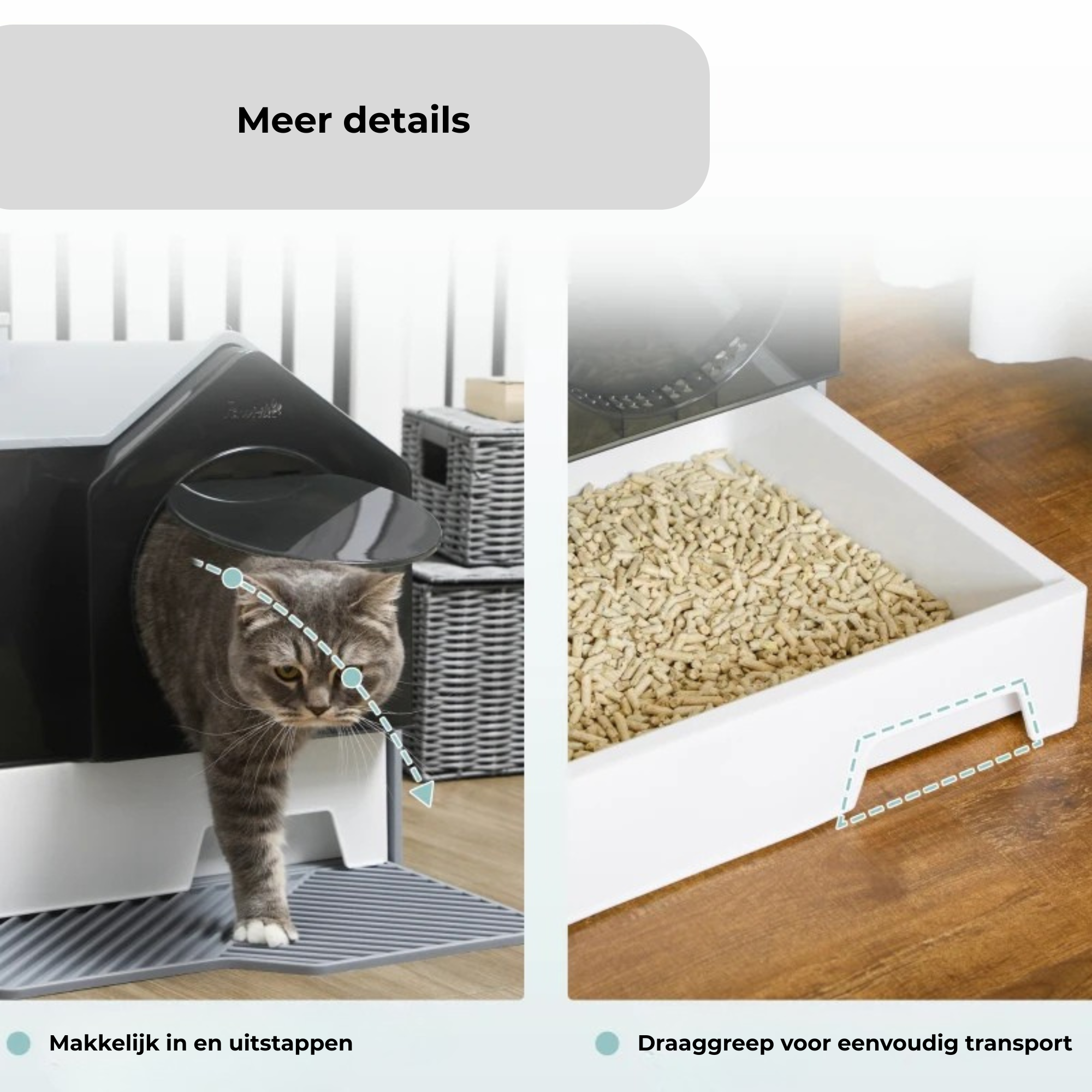 Kattenbak met verwijderbare bak en schep – 47 × 45 × 42 cm