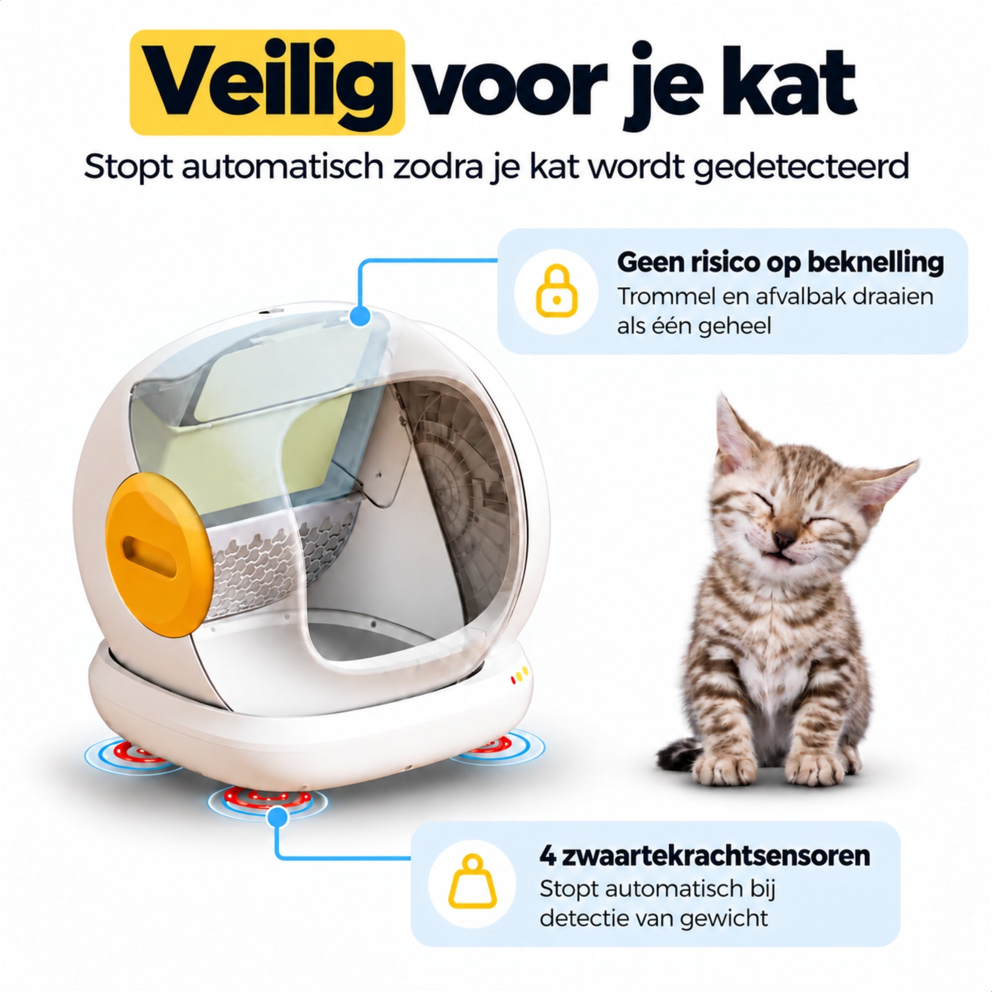 UBPet C20 automatische kattenbak – met app-bediening en dubbele geurverwijdering en veiligheidsfunctie met gewichtsdetectie en sensoren