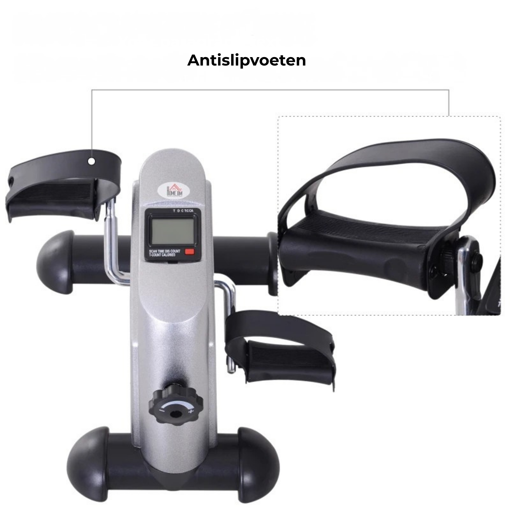 Compacte opvouwbare hometrainer met lcd-display voor thuisgebruik met antislipvoeten en verstelbare pedalen zwart design