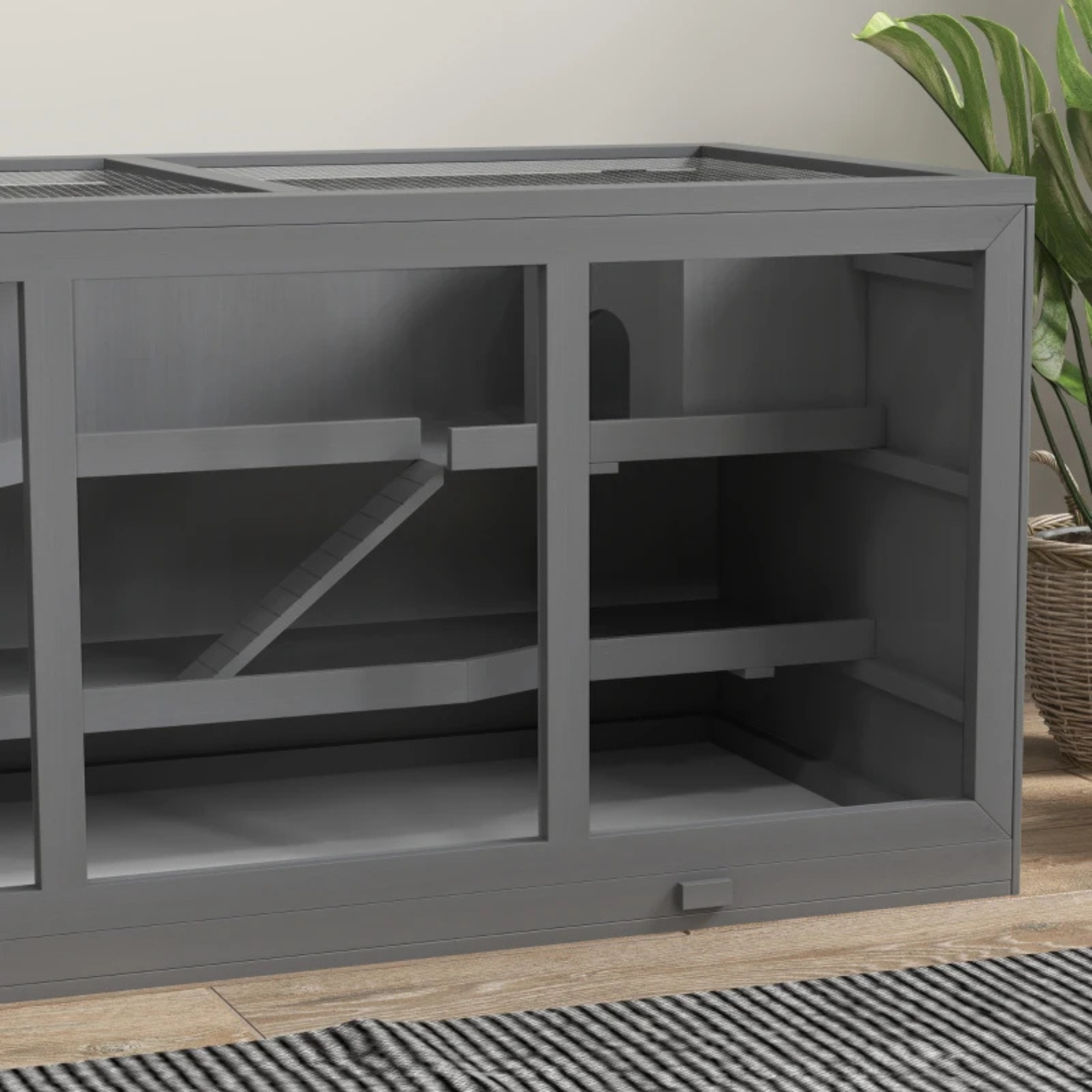 Hamsterkooi voor knaagdieren met extra ruimte in grijs 115x57x55 cm met meerdere etages en stevige constructie