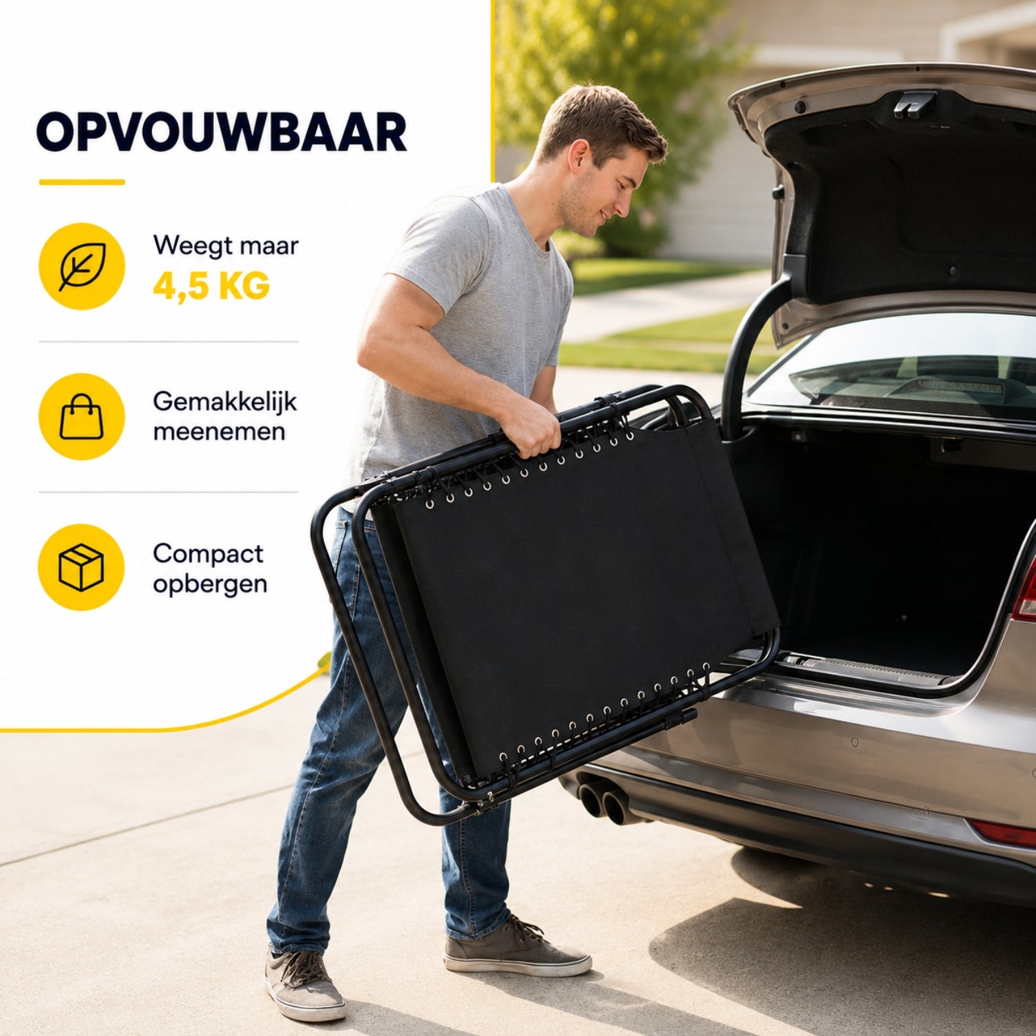 Opvouwbaar ligbed 58x189x33 cm met kussen, textileen en 120 kg draagkracht