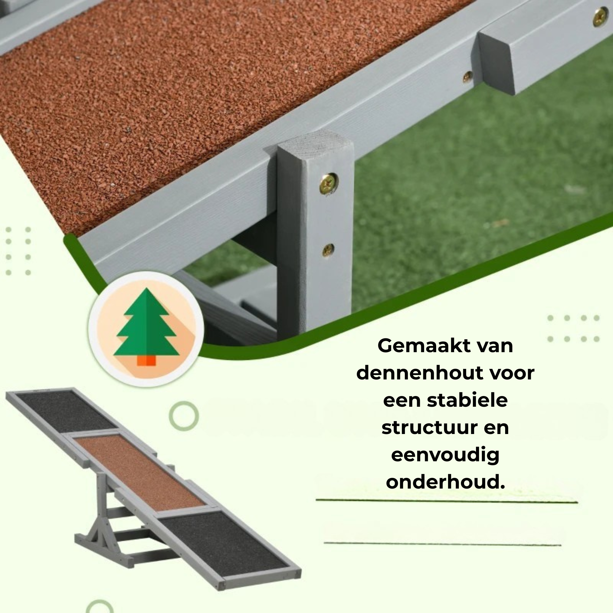 Verstelbare inklapbare hondenloopplank met antislip oppervlak 180x30x30 cm van duurzaam dennenhout voor stabiliteit en onderhoudsgemak