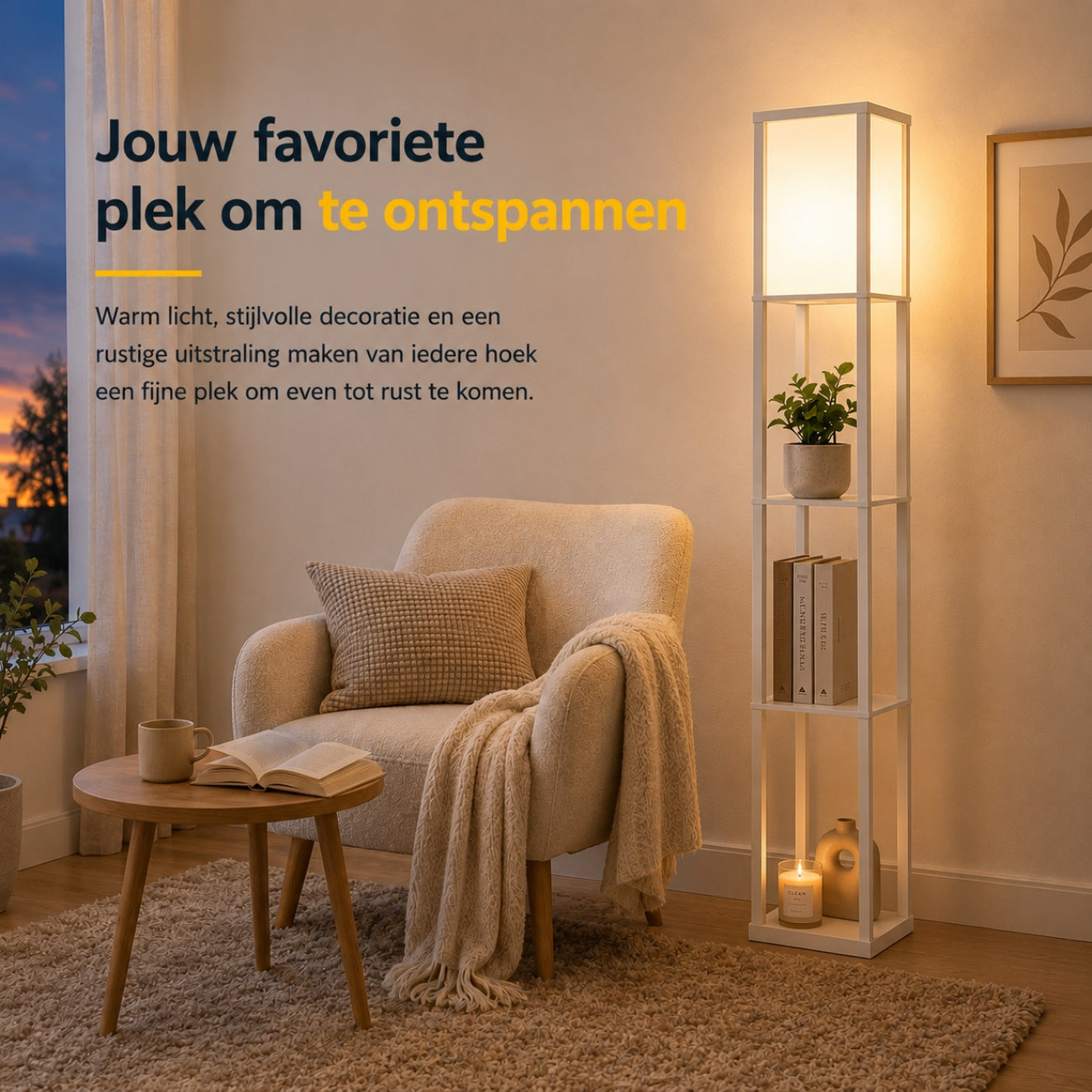 Multifunctionele witte vloerlamp met planken – 160 cm hoog