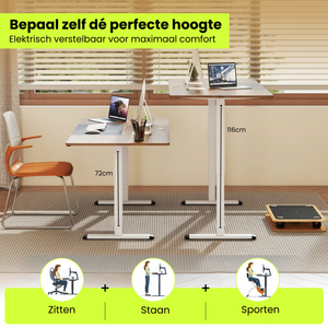Elektrisch zit sta bureau 140x70 met botsbeveiliging en kinderslot natuur met verstelbare hoogte van 72 tot 116 cm
