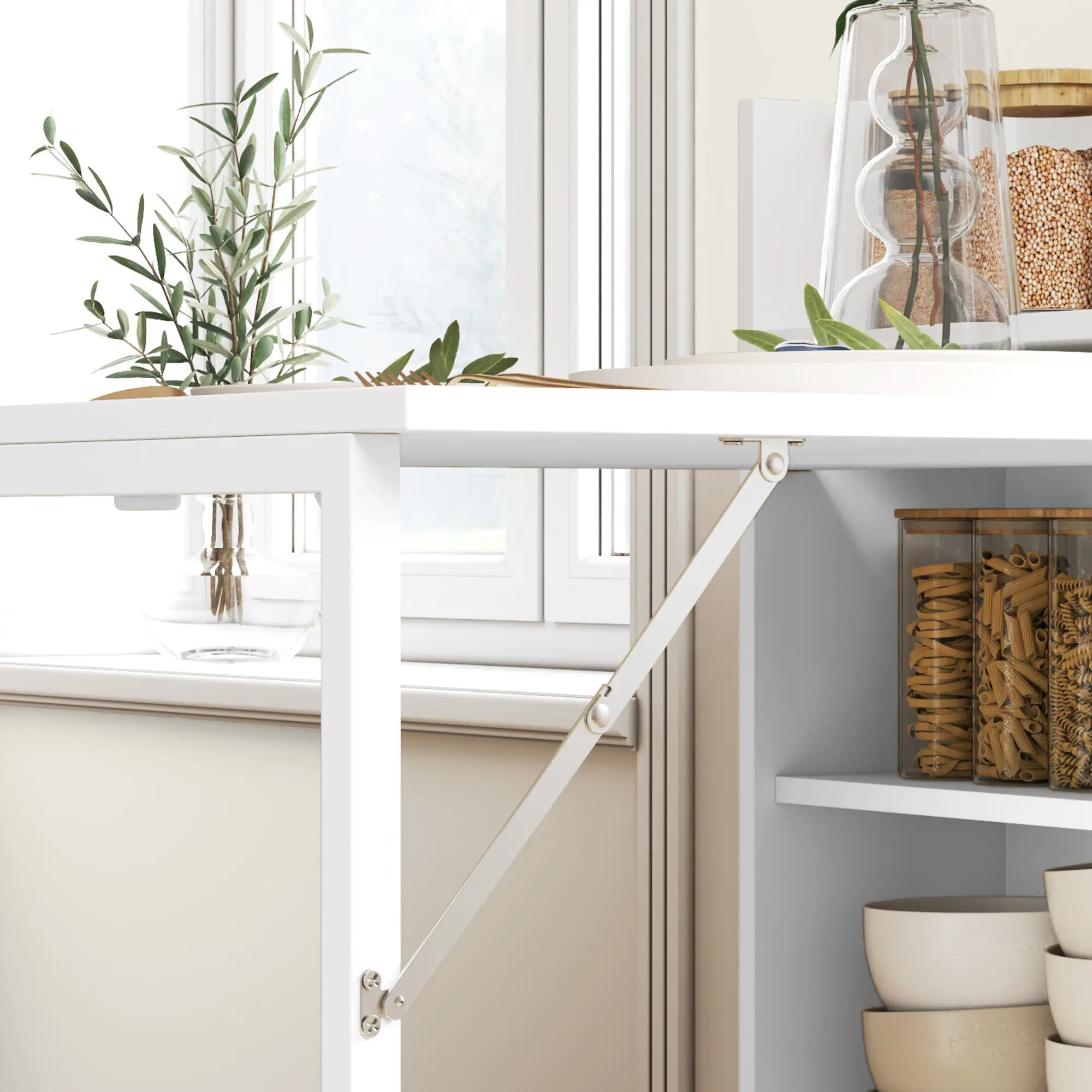 Multifunctionele klaptafel, te gebruiken als eettafel of wandtafel 78,5x91x93 cm met strak wit design en praktisch klapsysteem