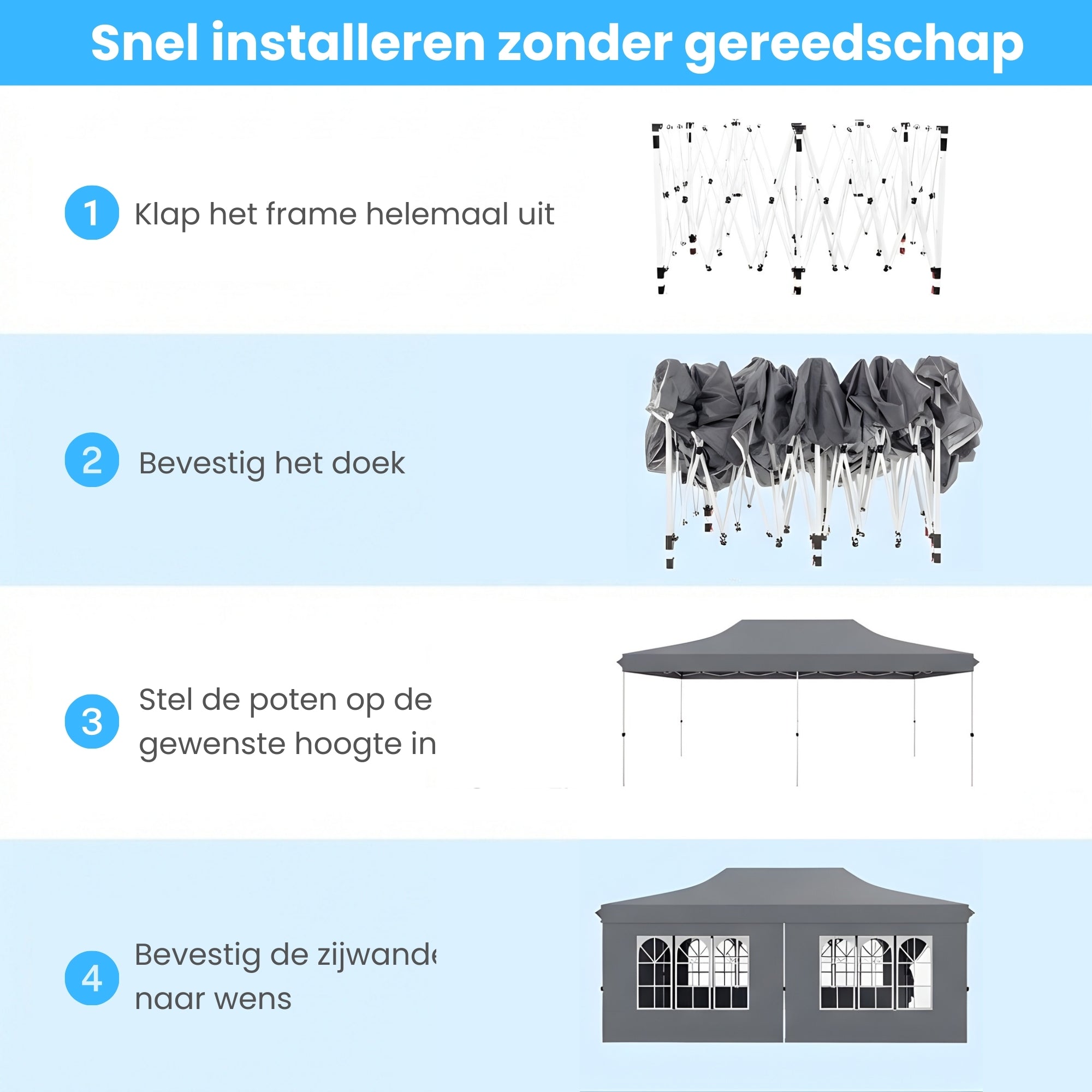 Grijze partytent tuinpaviljoen opvouwbaar 6x3m – waterdicht met zijwanden en zandzakken eenvoudig en snel te installeren zonder gereedschap