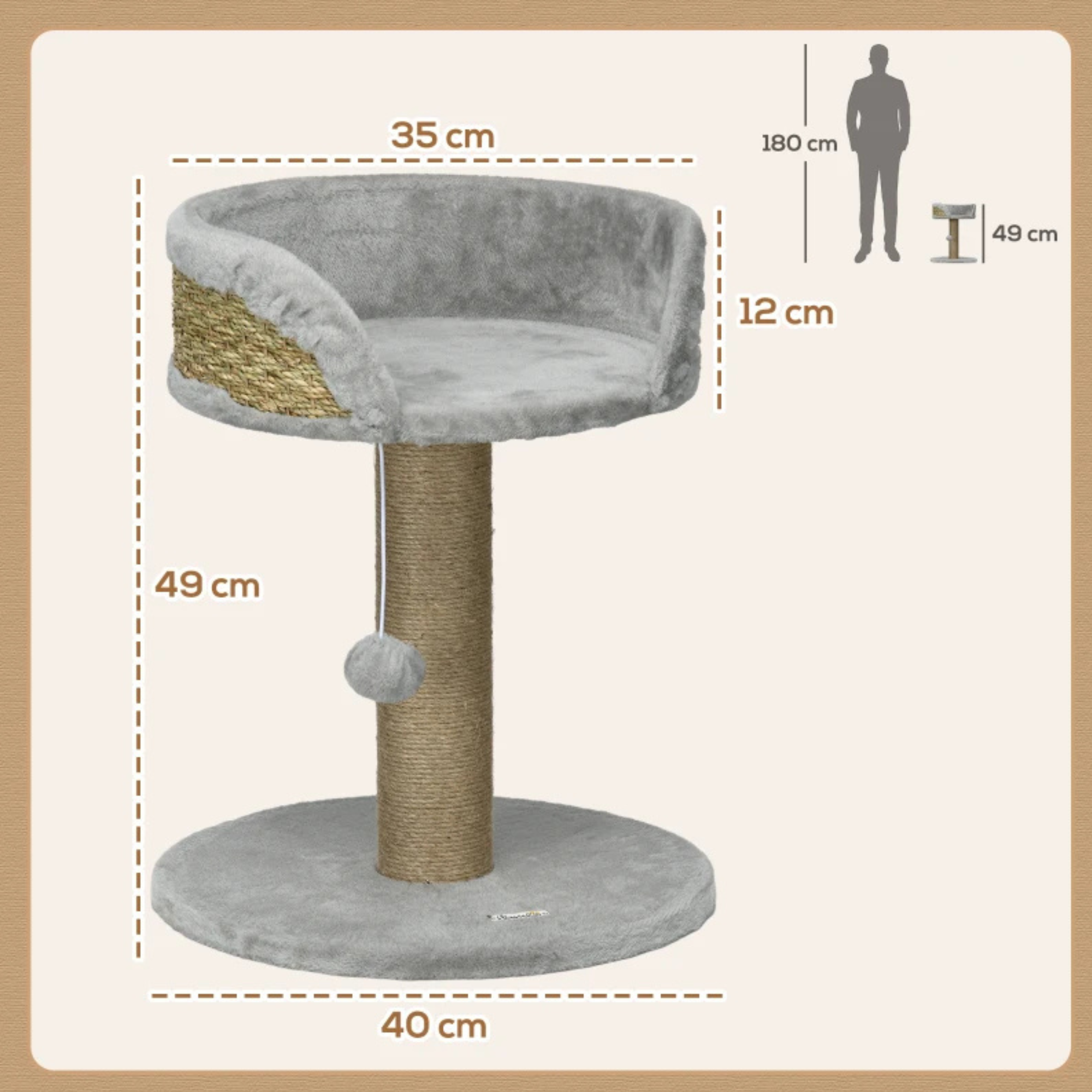 Stevige grijze kattenkrabpaal - 40x40x49 cm - voor actief speelplezier