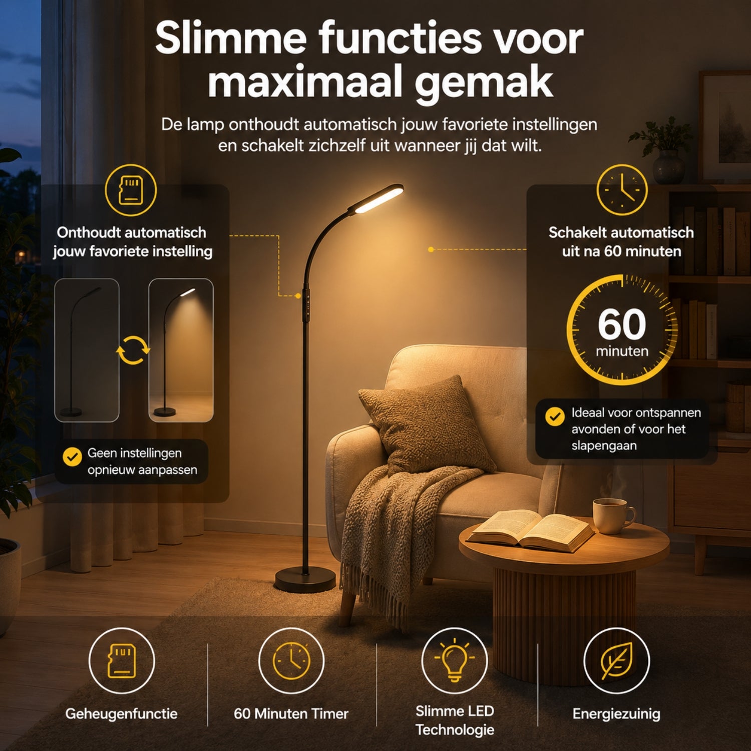 Dimbare LED vloerlamp voor woonkamer met afstandsbediening en geheugenfunctie zwart | Zenzee