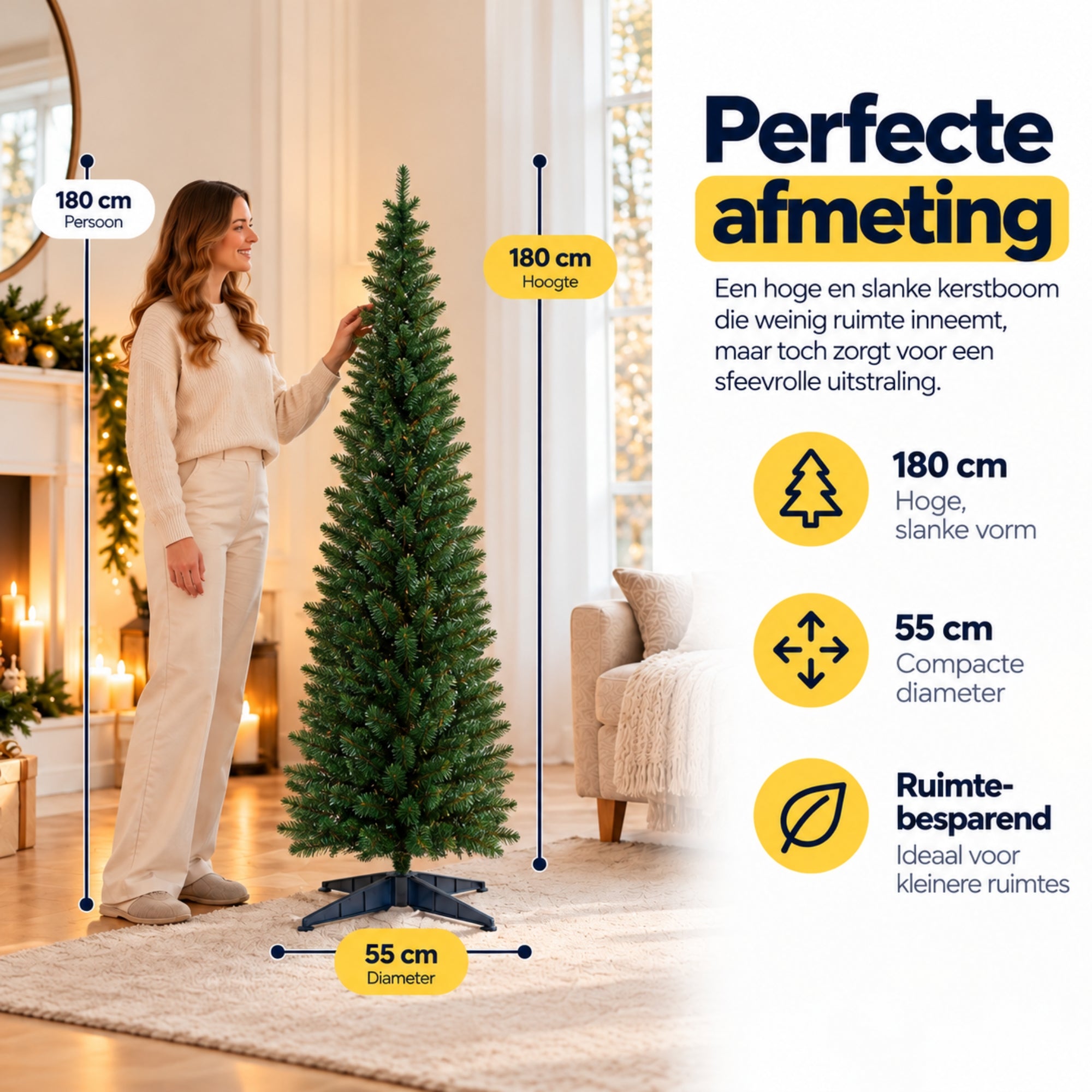 Smalle kunstkerstboom 180 cm – perfect voor kleine ruimtes