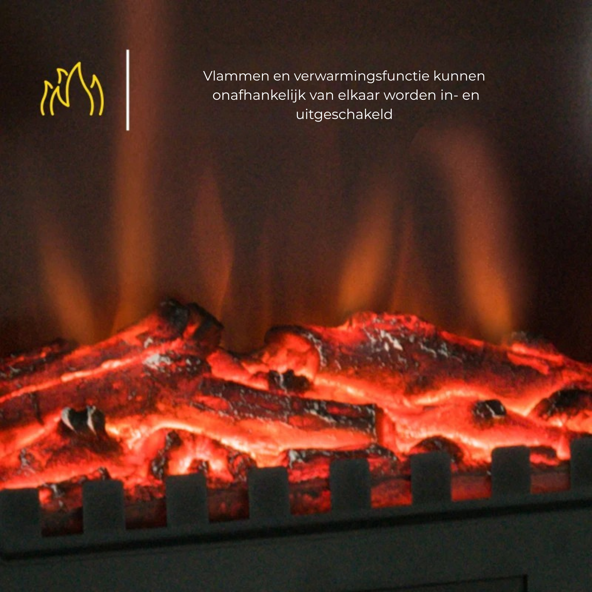 Vrijstaande zwarte elektrische sfeerhaard met thermostaat 2000 W met afzonderlijk in- en uitschakelbare vlam- en verwarmingsfunctie