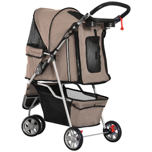 Opvouwbare hondenbuggy met parkeerrem en ruime opbergruimte – comfortabel en praktisch voor wandelingen met kleine honden