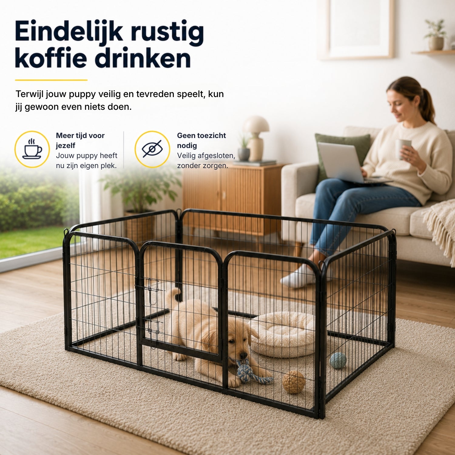 Hondenren puppyren hondenkennel staal 125x80x70 cm – Veilig en stevig verblijf voor je hond