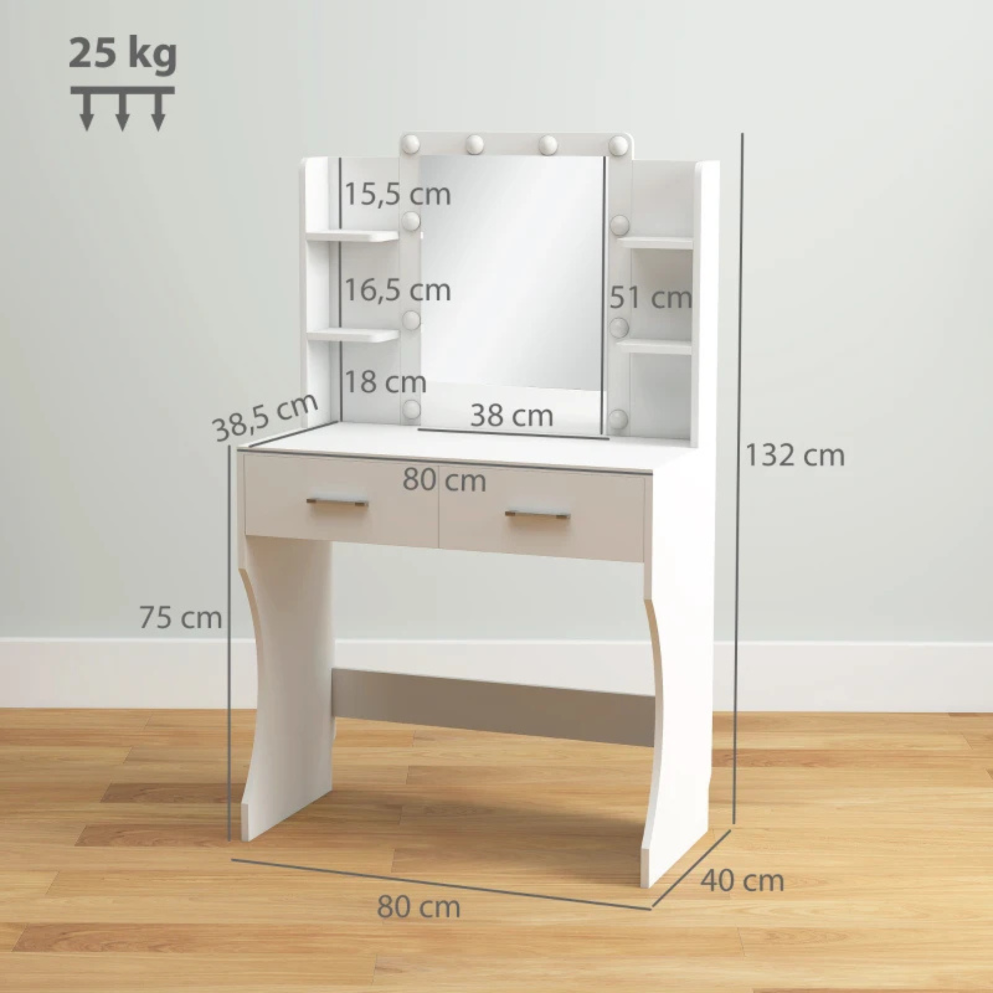 Make-up tafel met LED-spiegel 80x40x132 cm – stijlvol en praktisch