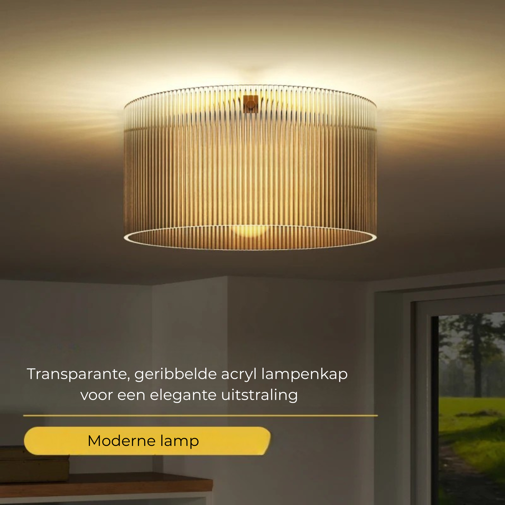 Moderne plafondlamp Ø32 cm voor sfeervolle verlichting met transparante geribbelde acryl kap en metalen frame