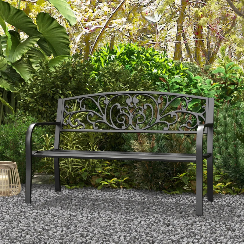 Metalen tuinbank 2-zits 127x60x87 cm – stevig en decoratief buitenmeubel