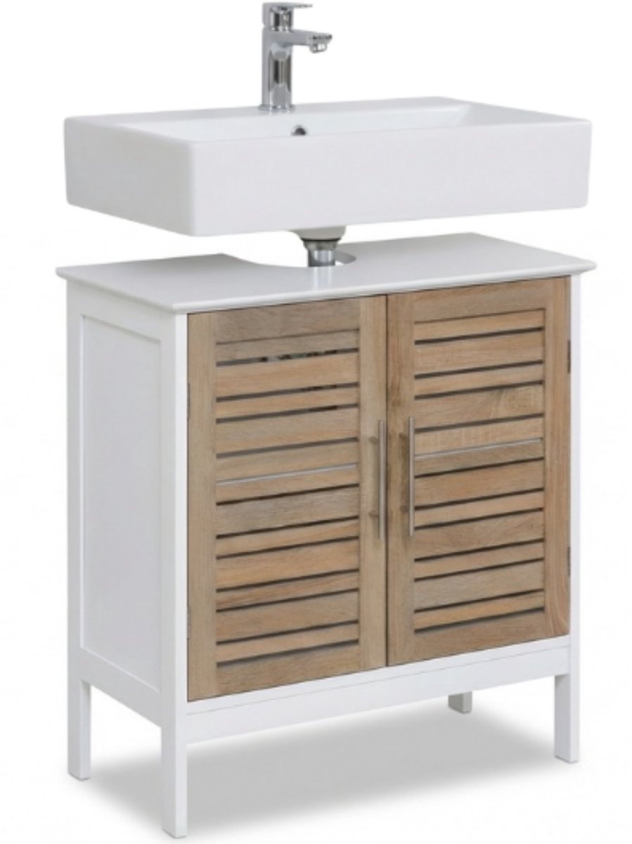 Wastafelonderkast wit-eiken 70x60x30 cm – Compact badkamermeubel met natuurlijke uitstraling