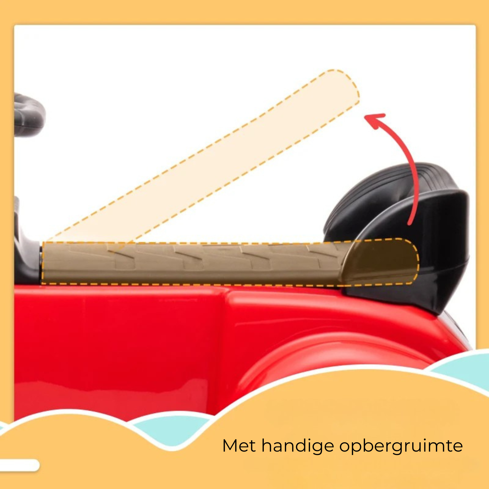 Rode kinderloopauto met opbergruimte voor veilig en leuk speelplezier, inklapbare zitting voor extra bergruimte