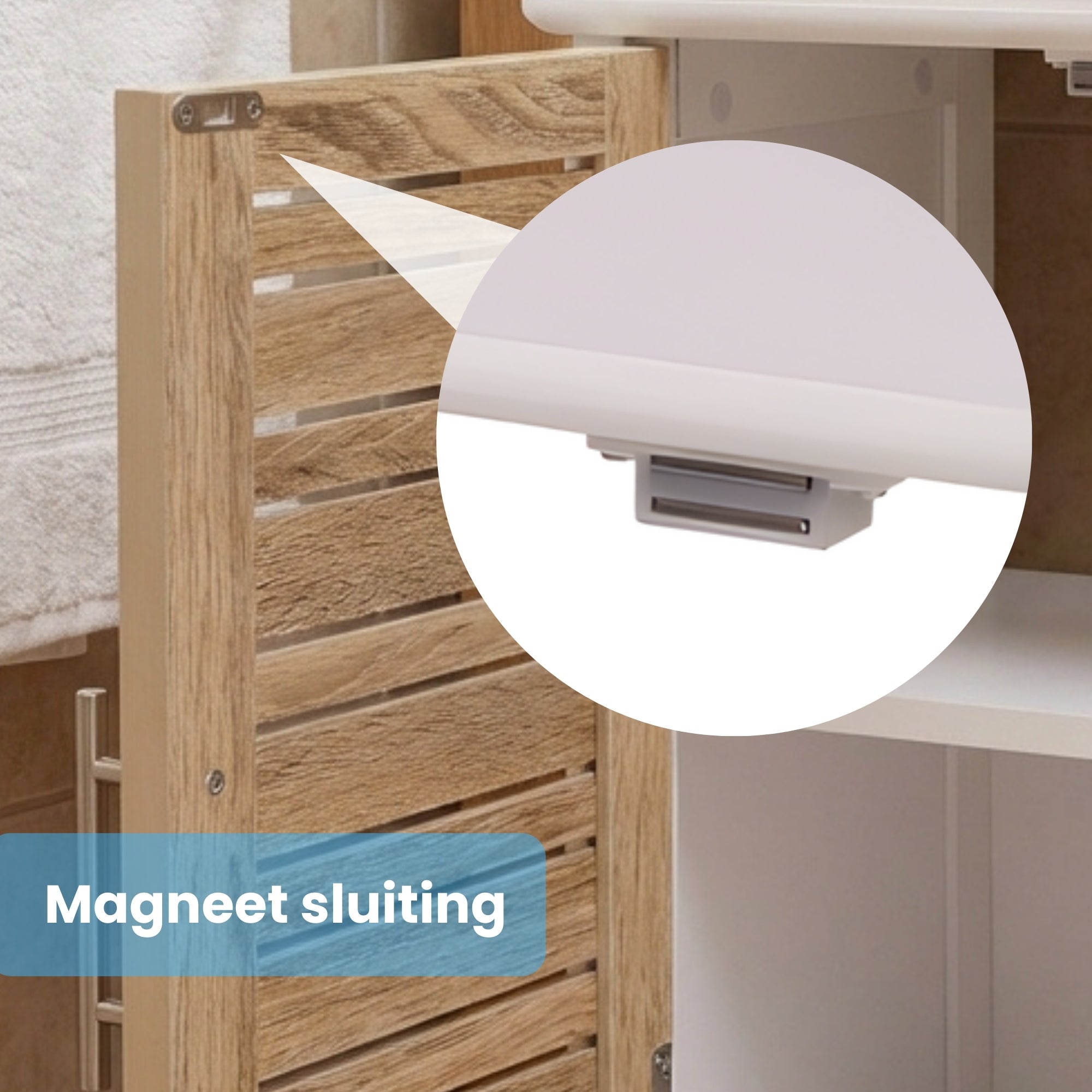 Wastafelonderkast wit-eiken 70x60x30 cm – Compact badkamermeubel met natuurlijke uitstraling en magneetsluiting in galerijpositie 1