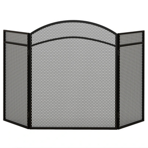 Haardscherm zwart 96×60 cm – opvouwbaar vonkenscherm met visgraatpatroon voor veilige haardafsluiting en zicht op vuur