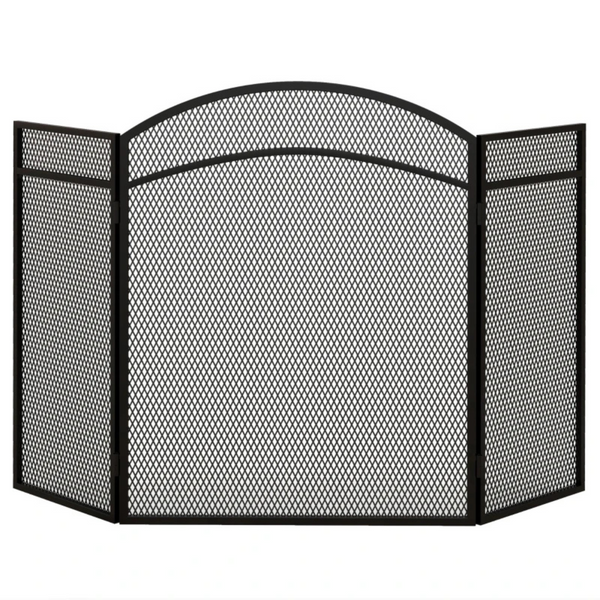 Haardscherm zwart 96×60 cm – Opvouwbaar vonkenscherm met visgraatpatroon