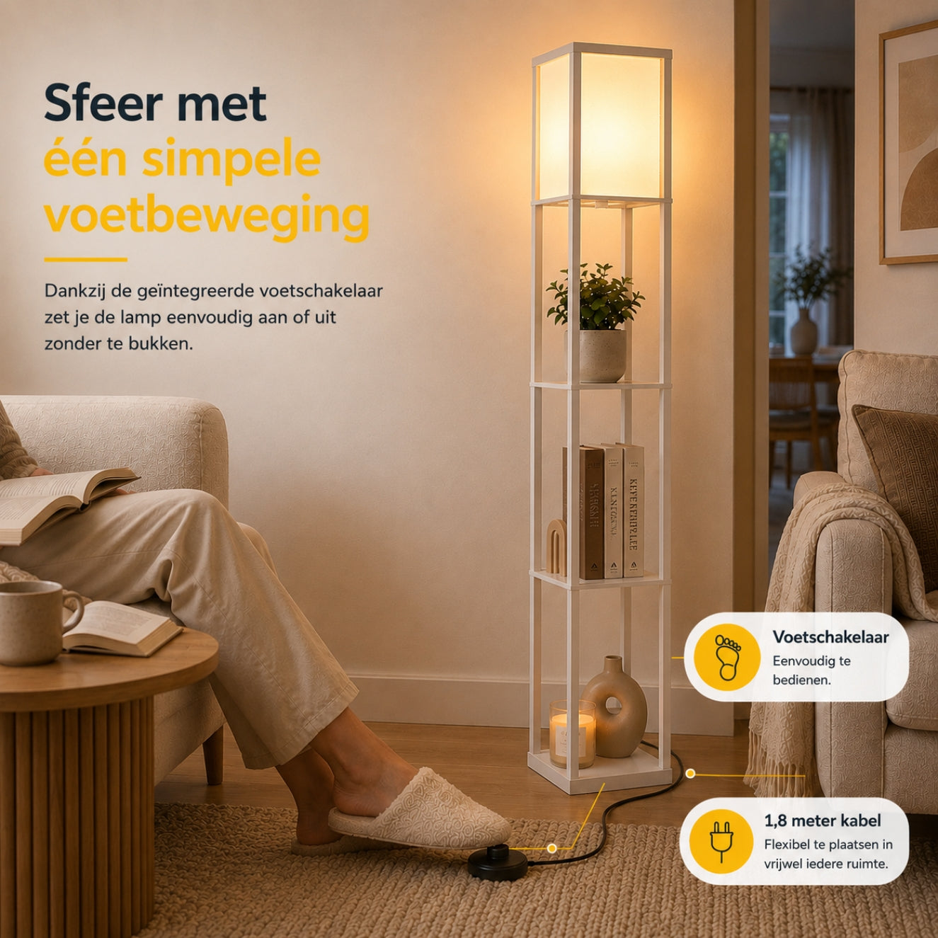 Multifunctionele witte vloerlamp met planken – 160 cm hoog
