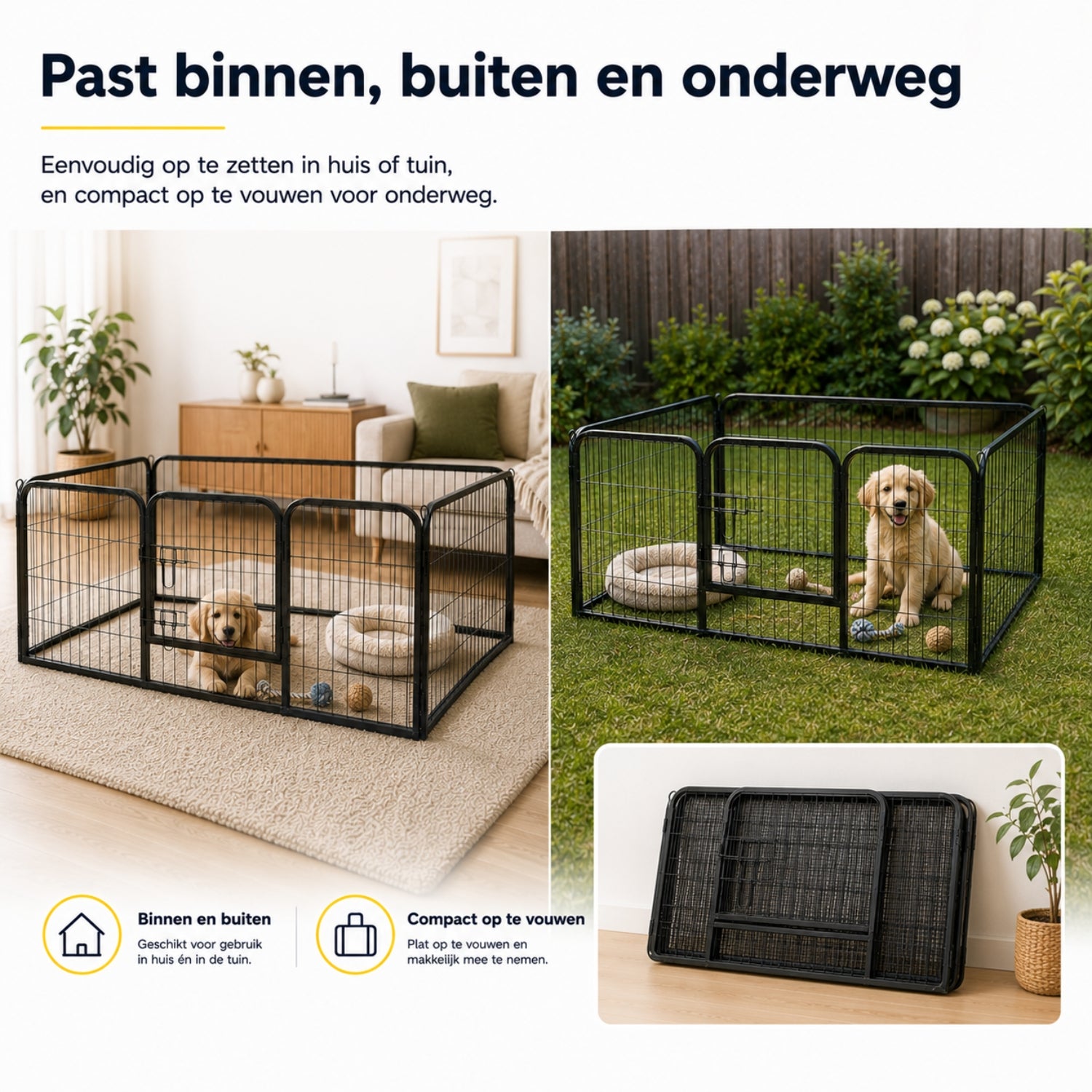Hondenren puppyren hondenkennel staal 125x80x70 cm – Veilig en stevig verblijf voor je hond